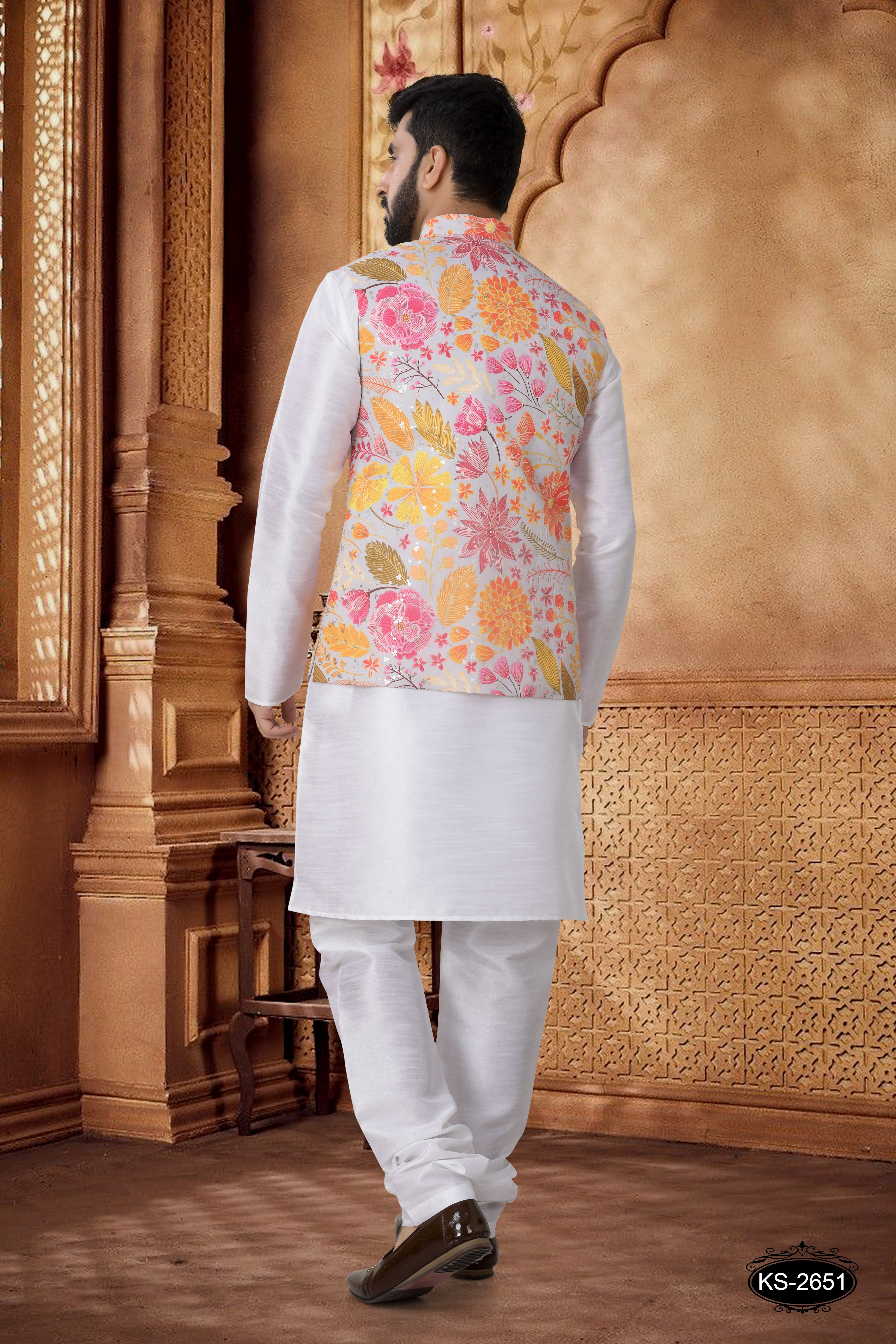 GREY HUE JACKET KURTA SET WITH FOIL-PRINT IN FLORAL