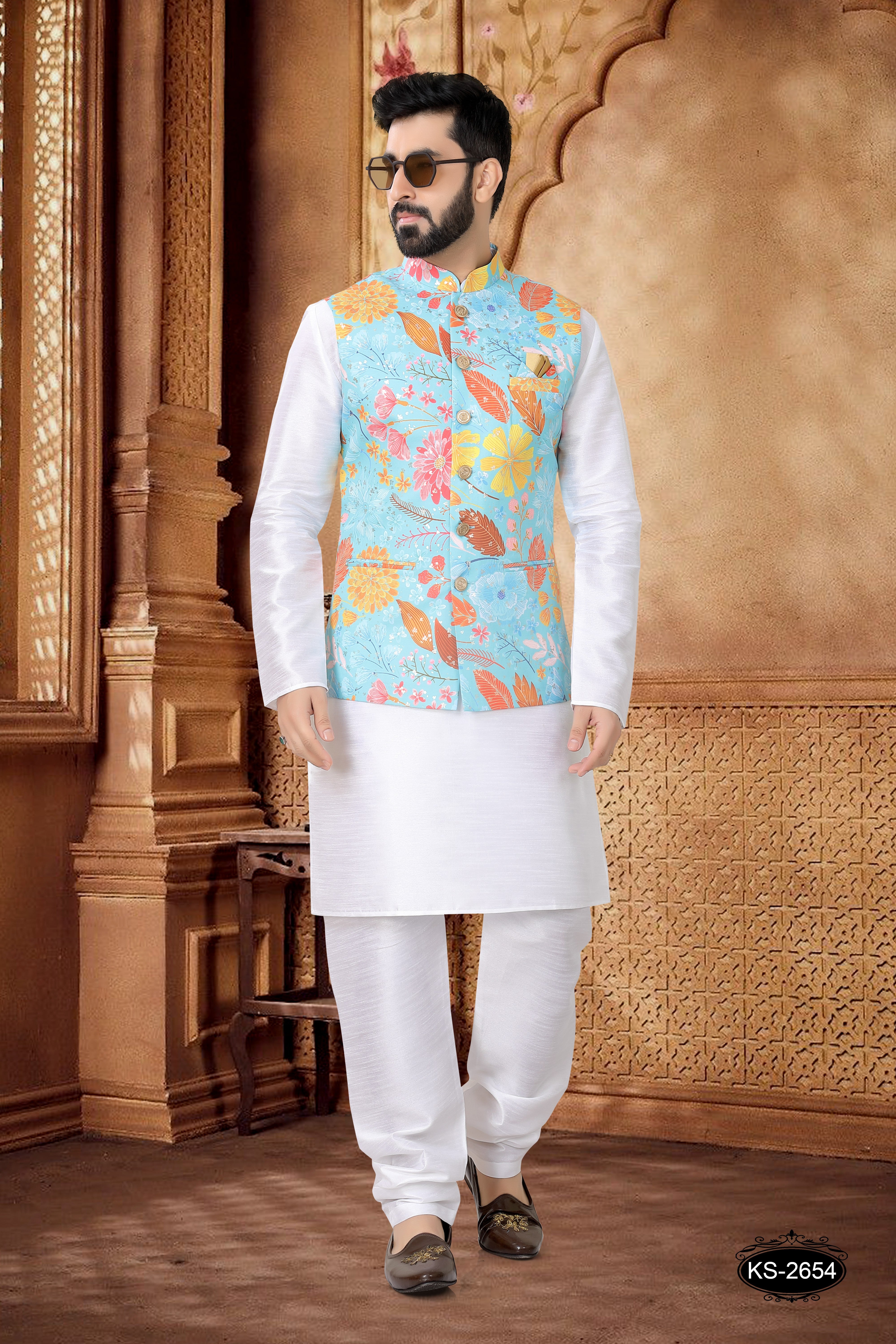 BLUE TONE JACKET KURTA SET IN FLORAL DESIGN