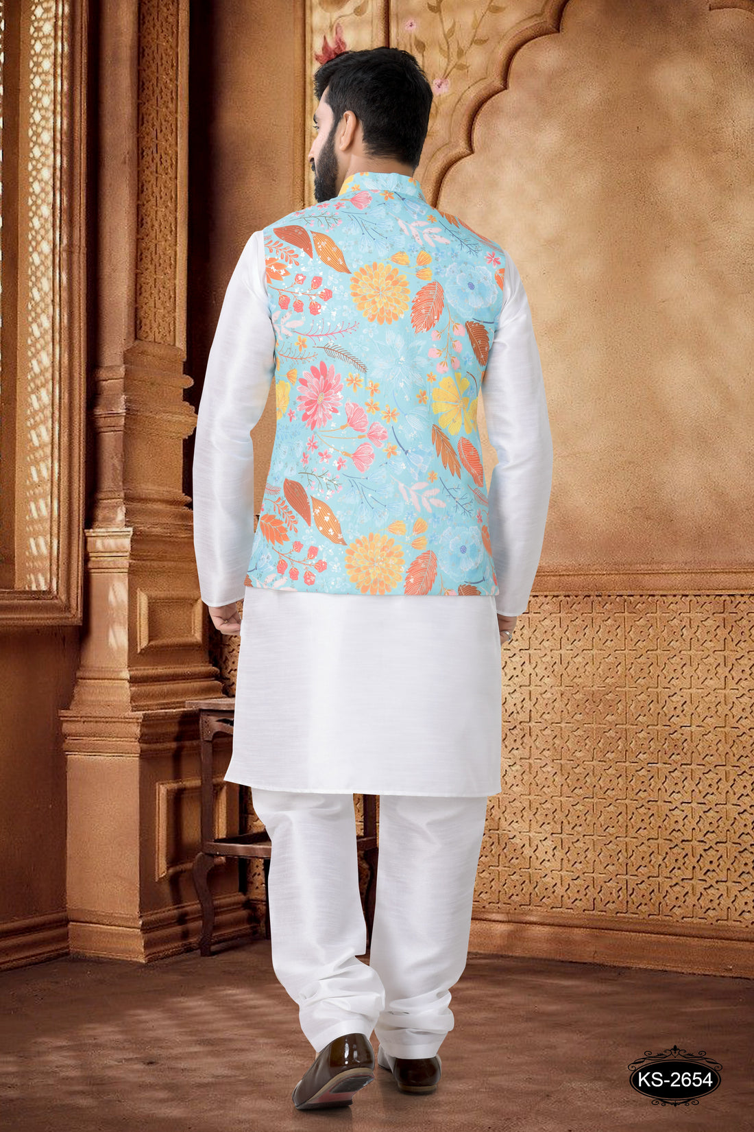 BLUE TONE JACKET KURTA SET IN FLORAL DESIGN
