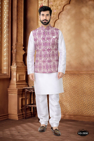 PURPLE HUE JACKET KURTA SE WITH THREAD EMBROIDERY ALL-OVER