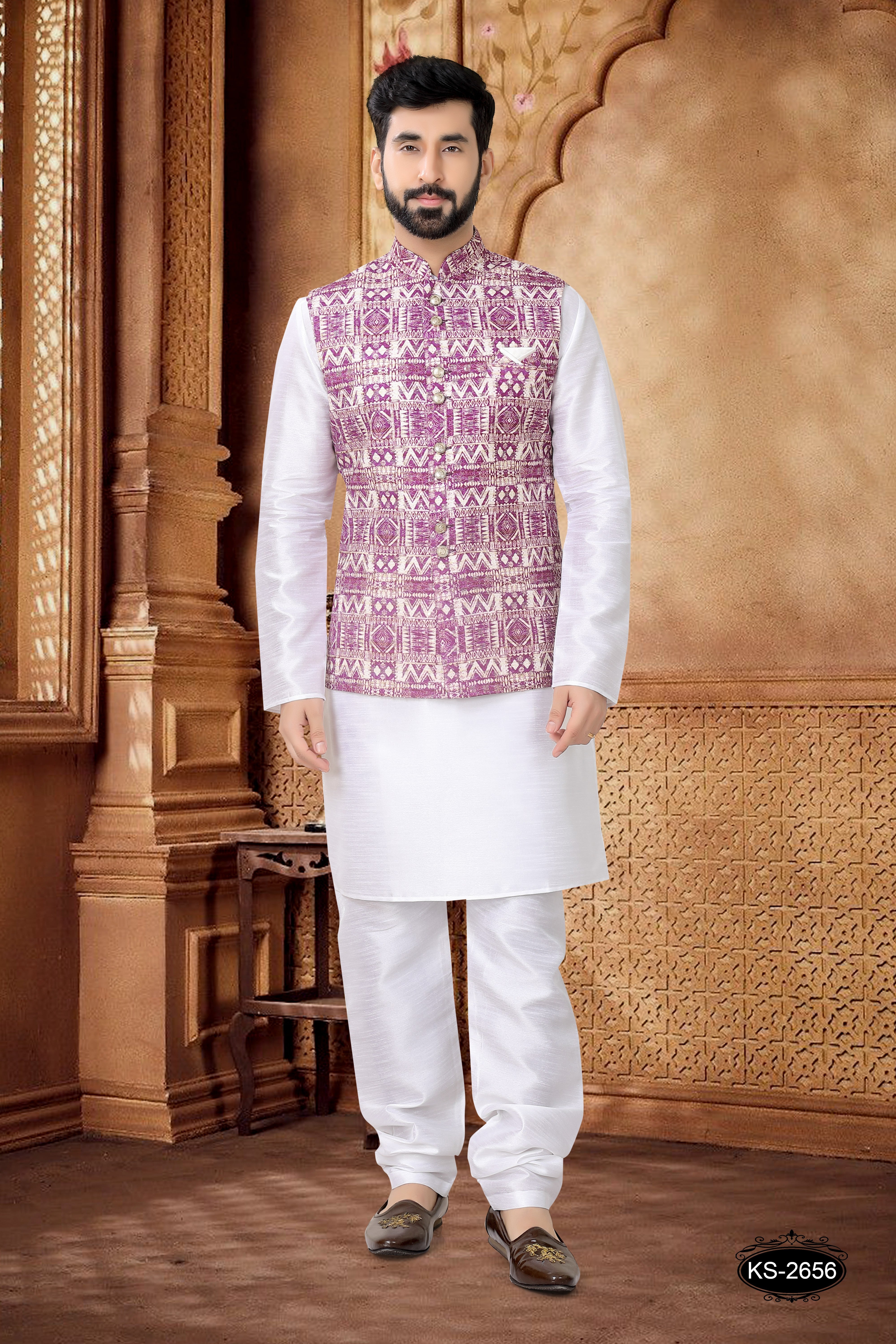 PURPLE HUE JACKET KURTA SE WITH THREAD EMBROIDERY ALL-OVER