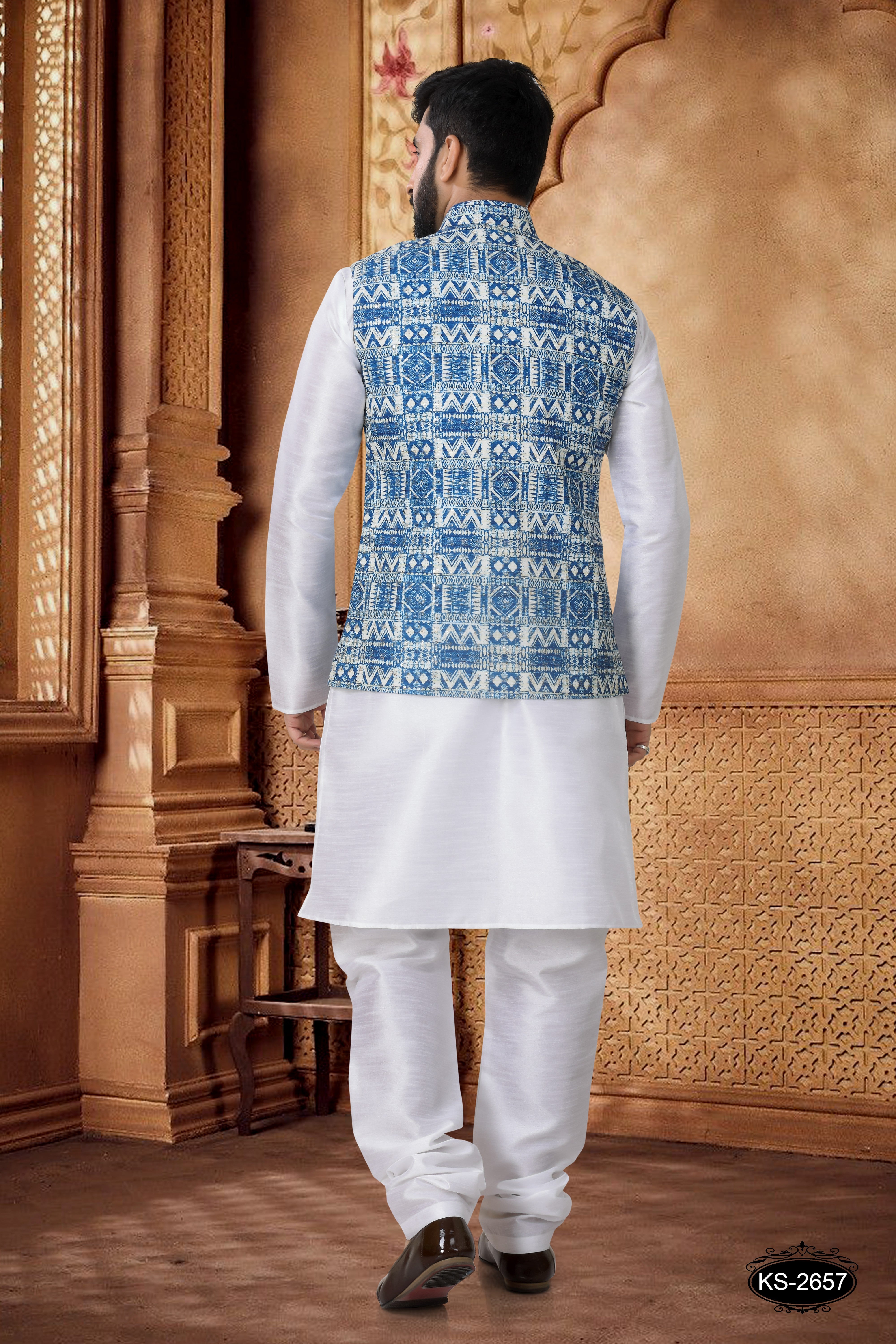 THREAD EMBROIDERY JACKET KURTA SET IN BLUE TONE