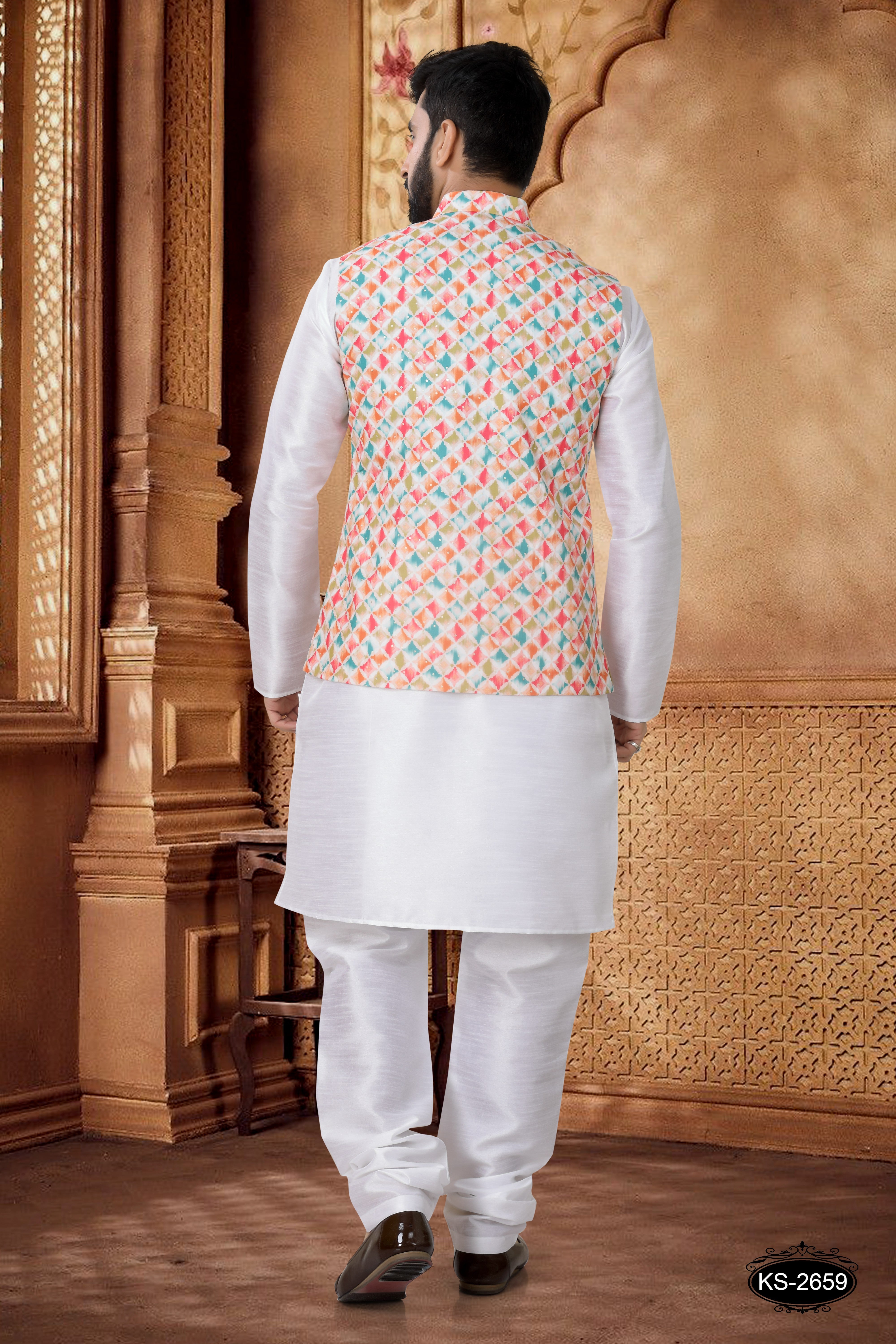 MULTI-TONE JACKET KURTA SET WITH UNQIUE FOIL-PRINT