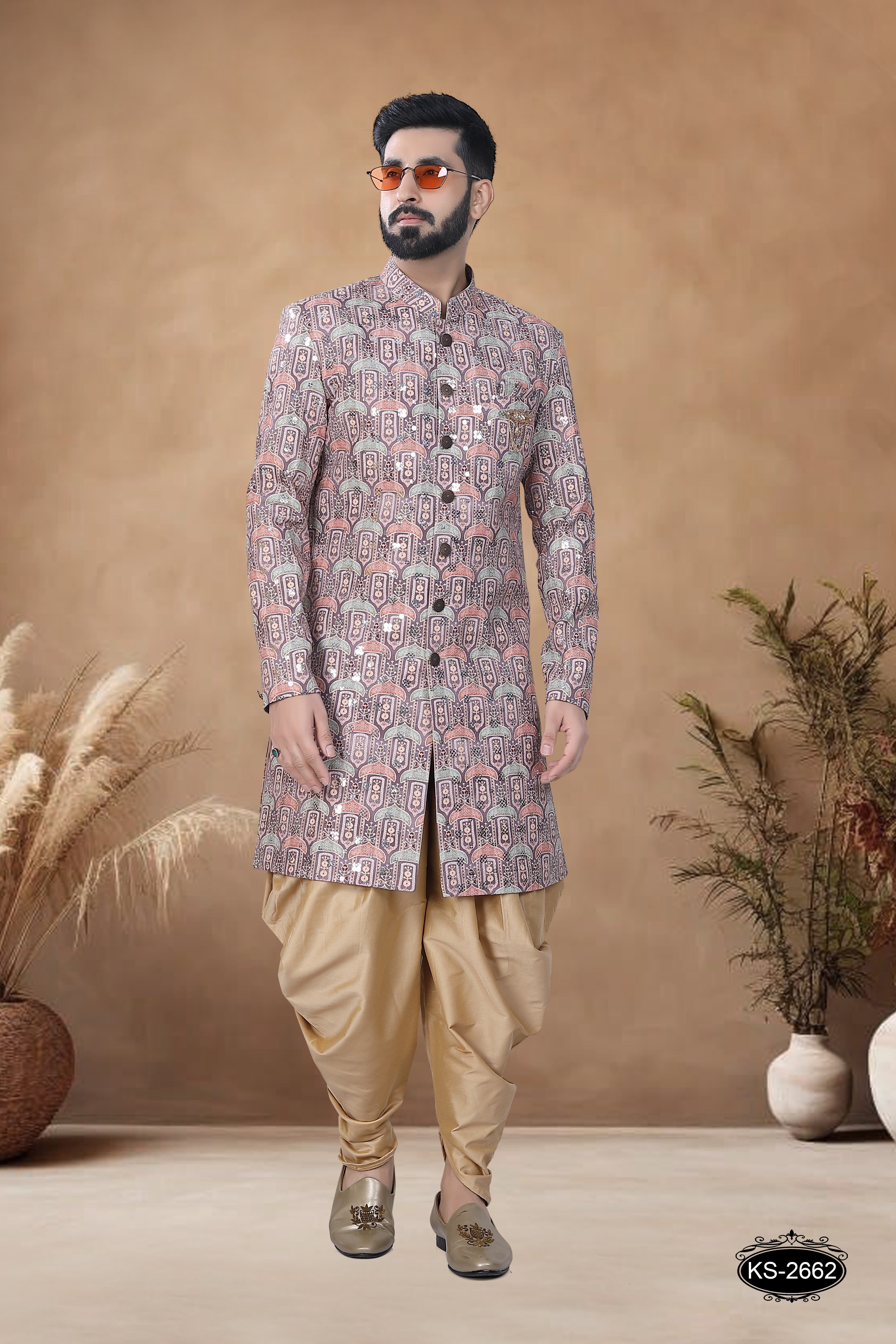 BROWN HUE INDO-WESTERN WITH THREAD EMBROIDERY ALL-OVER