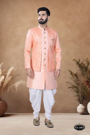 UNIQUE JACKET STYLE INDO-WESTERN SET IN PEACH TONE