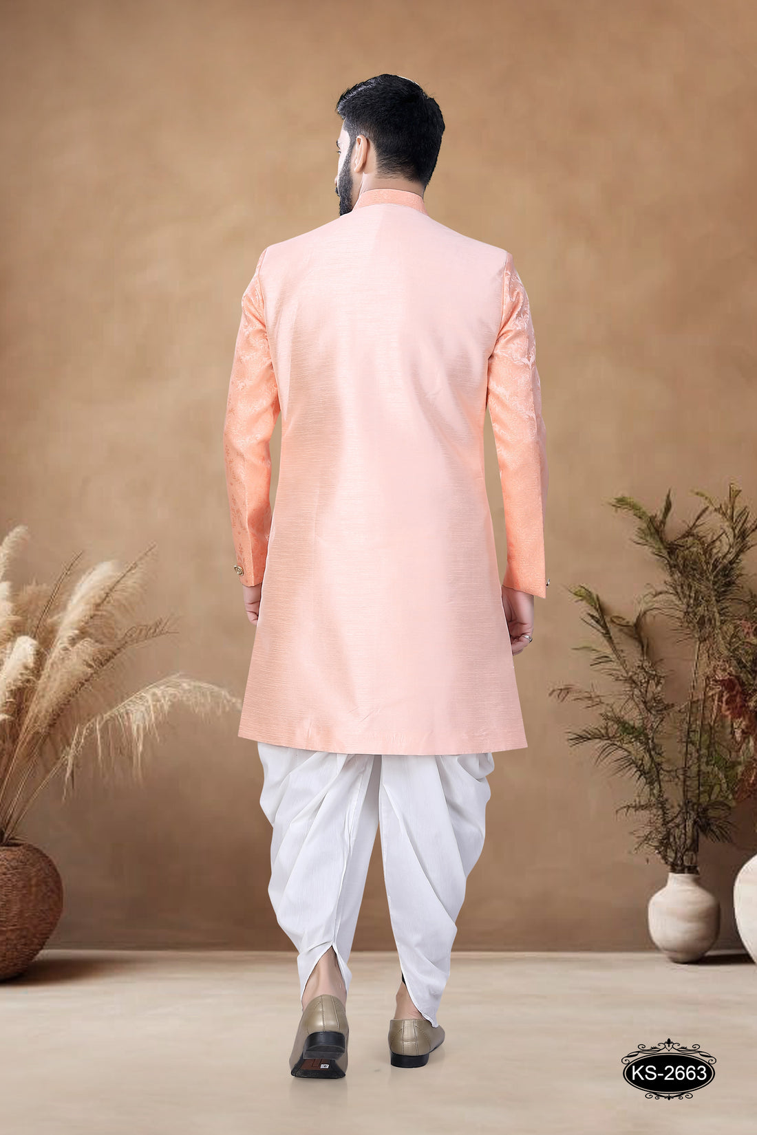 UNIQUE JACKET STYLE INDO-WESTERN SET IN PEACH TONE