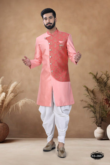 JACKET STYLE INDO-WESTERN SET IN UNIQUE STYLE  WITH SELF-DESIGN