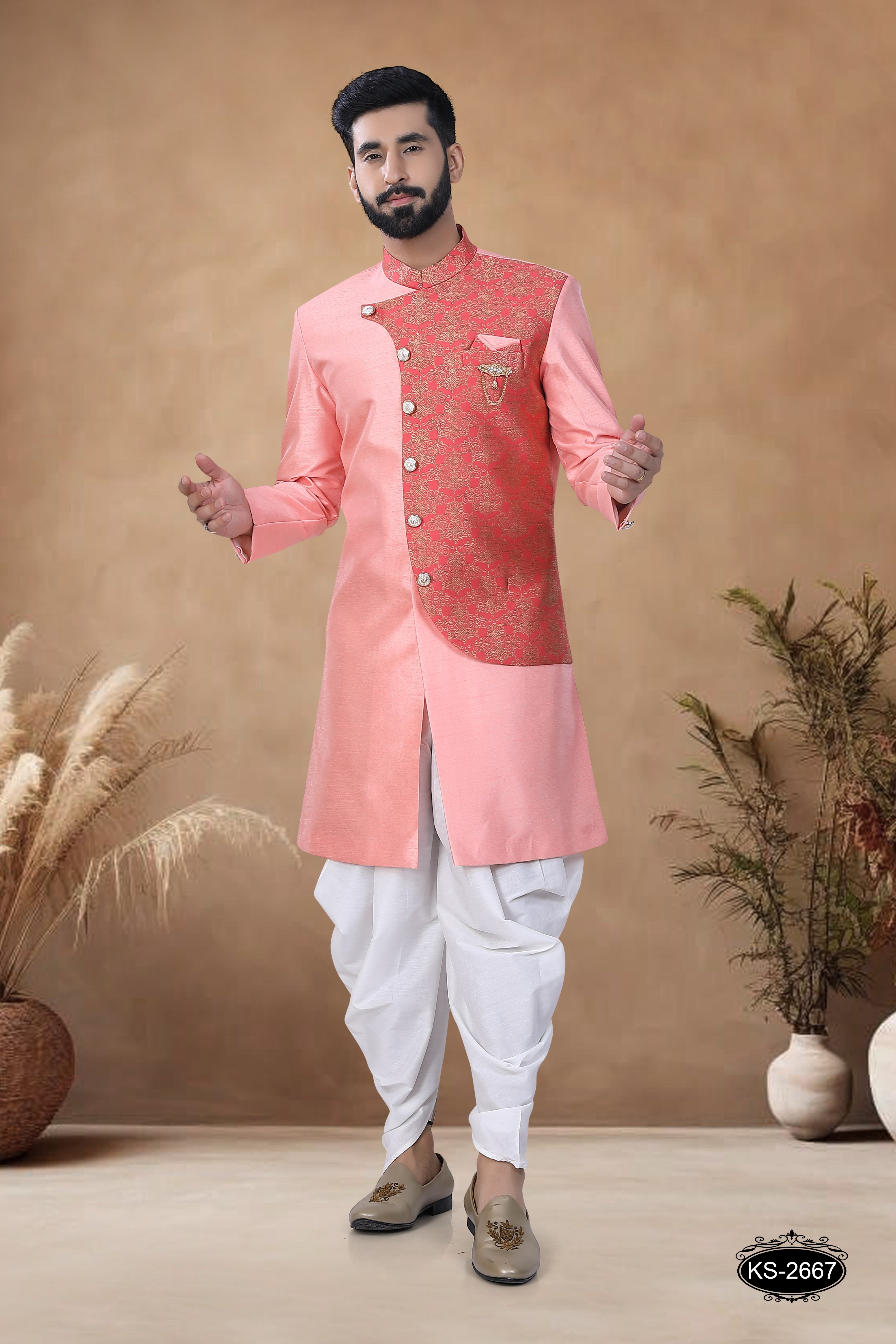 JACKET STYLE INDO-WESTERN SET IN UNIQUE STYLE  WITH SELF-DESIGN
