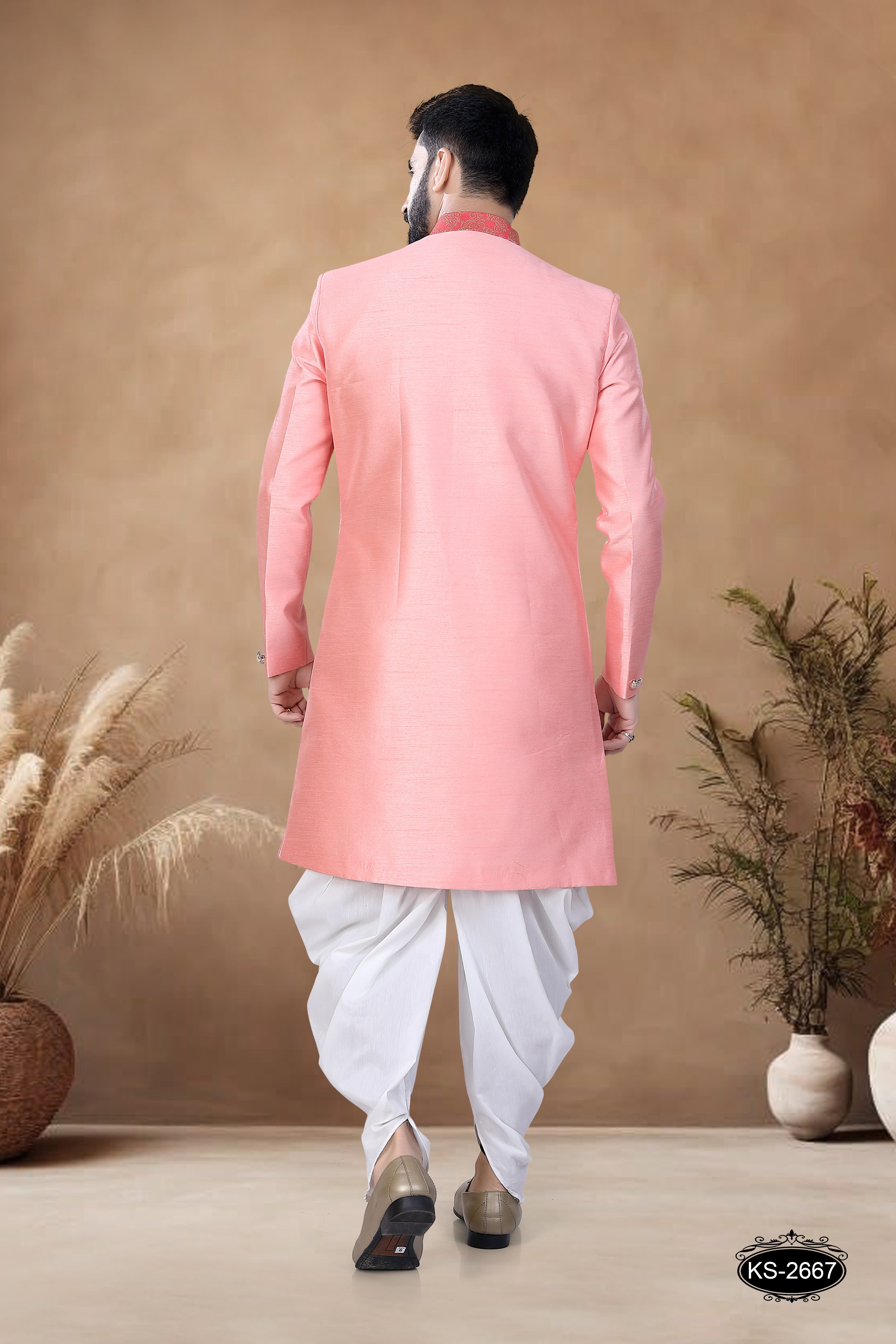 JACKET STYLE INDO-WESTERN SET IN UNIQUE STYLE  WITH SELF-DESIGN
