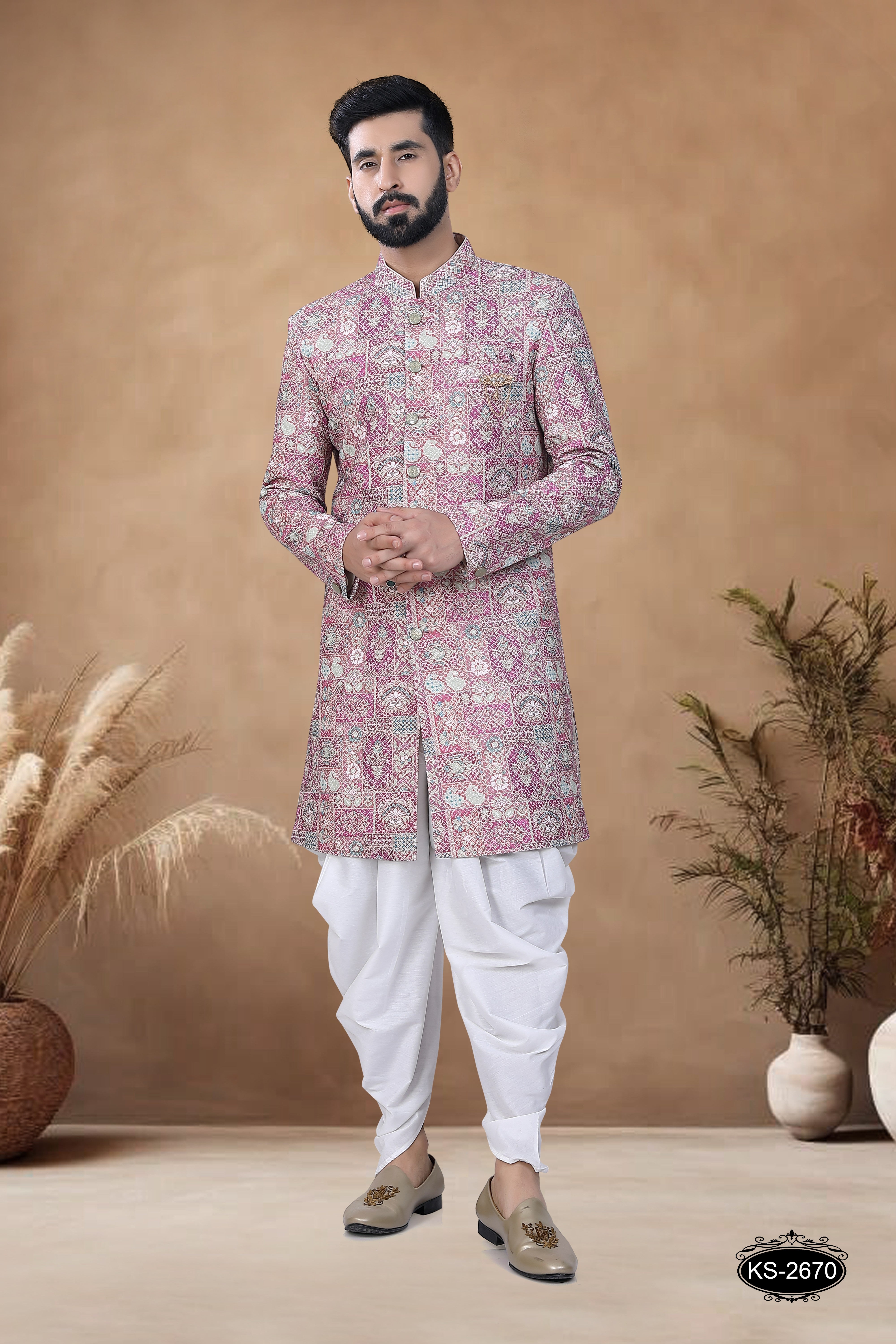 INDO-WESTERN SET IN PINK HUE WITH HEAVY THREAD EMBROIDERY ALL-OVER