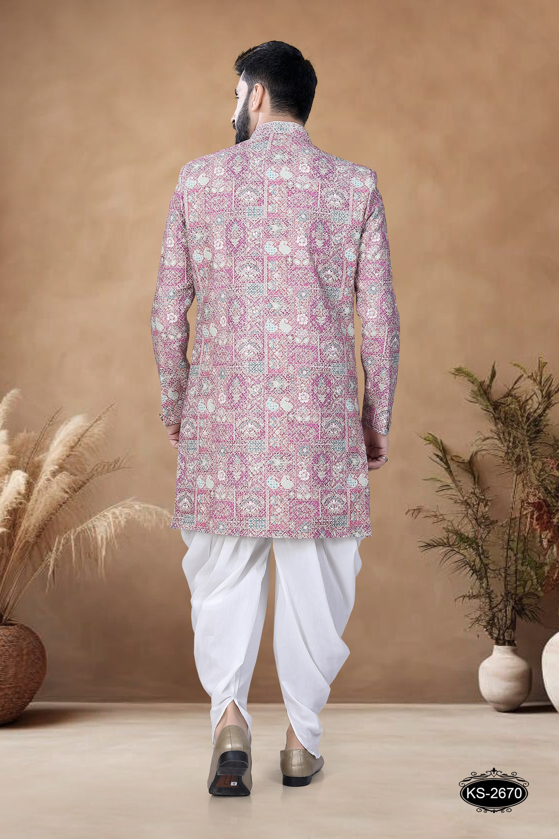 INDO-WESTERN SET IN PINK HUE WITH HEAVY THREAD EMBROIDERY ALL-OVER