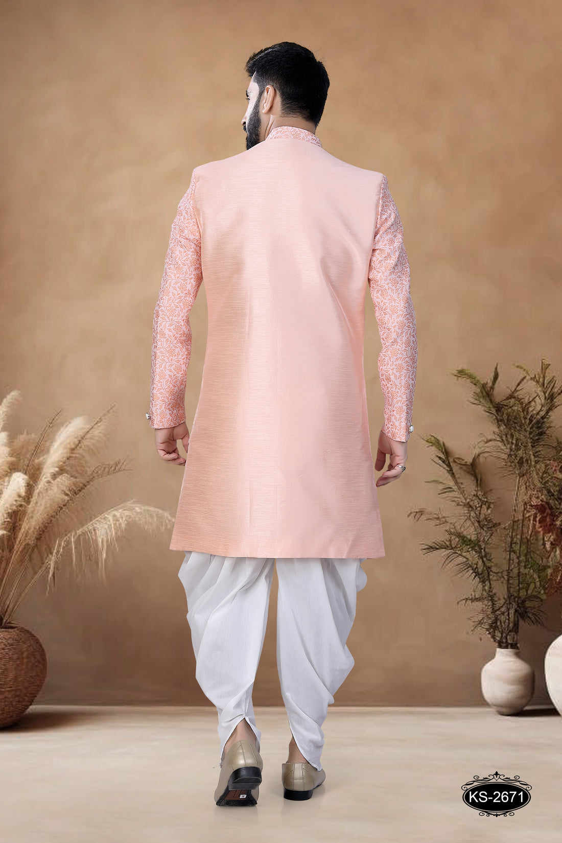 UNIQUE JACKET STYLE INDO-WESTERN SET IN PEACH TONE