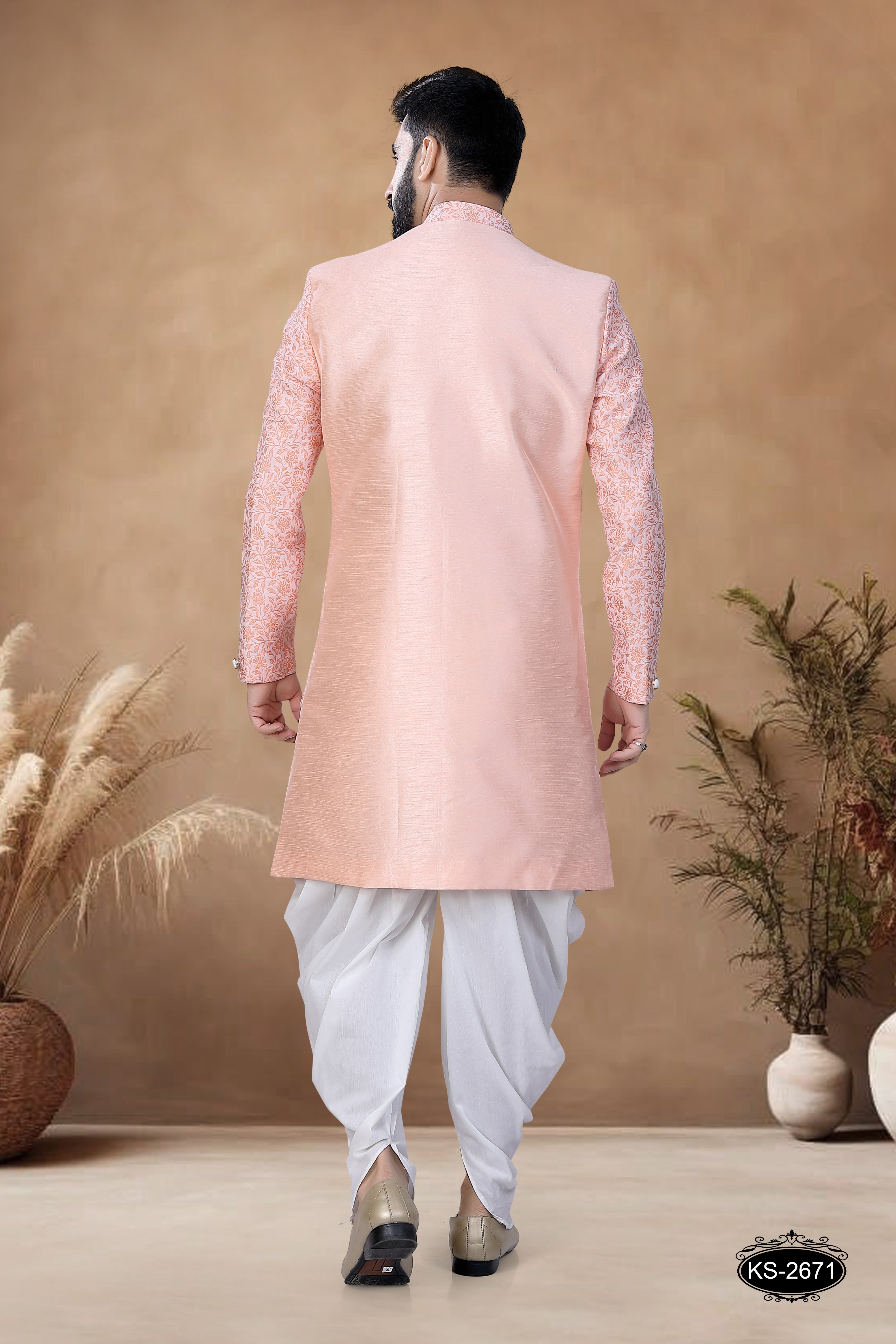 UNIQUE JACKET STYLE INDO-WESTERN SET IN PEACH TONE
