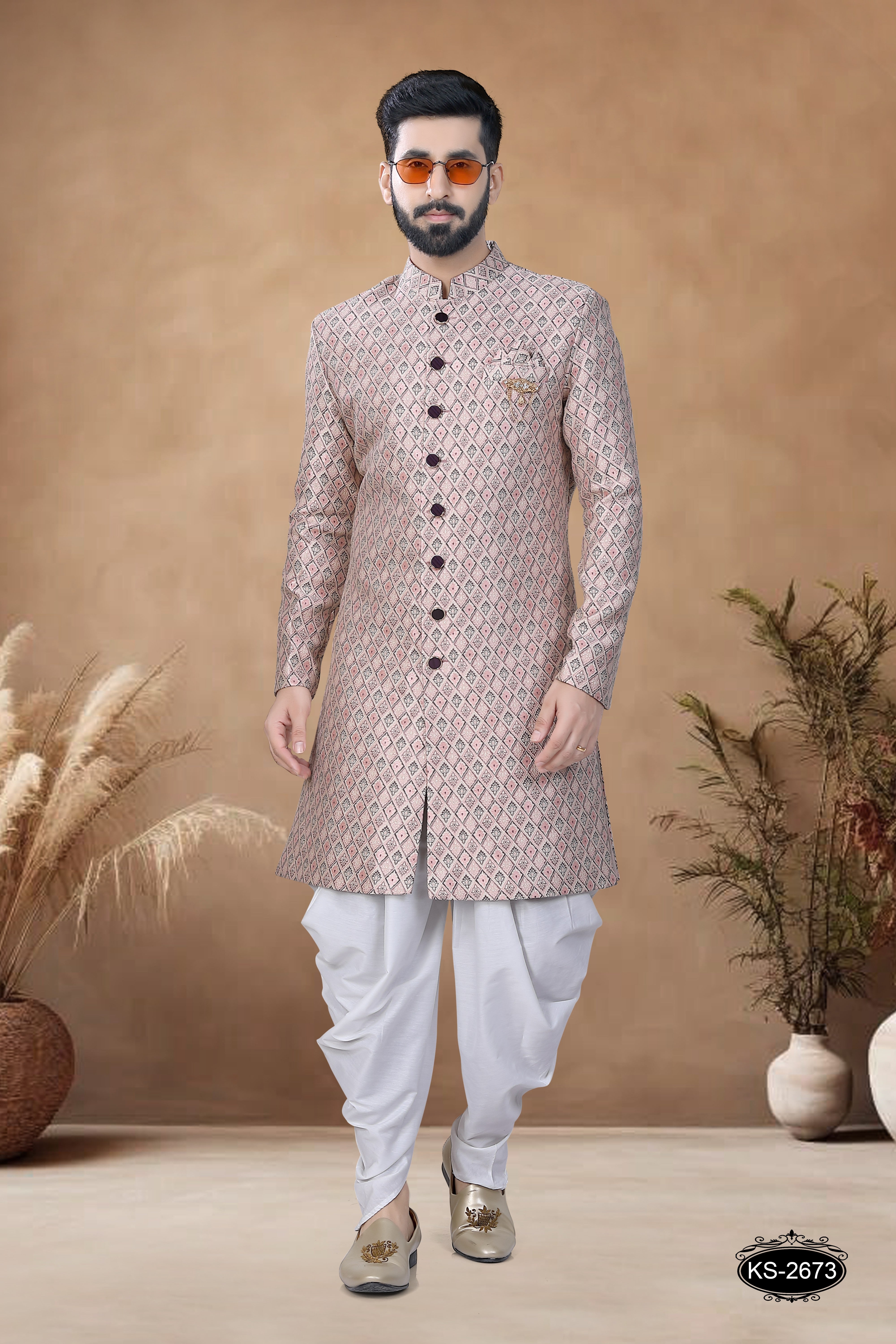 PINK TONE INDO-WESTERN SET WITH SELF-DESIGN