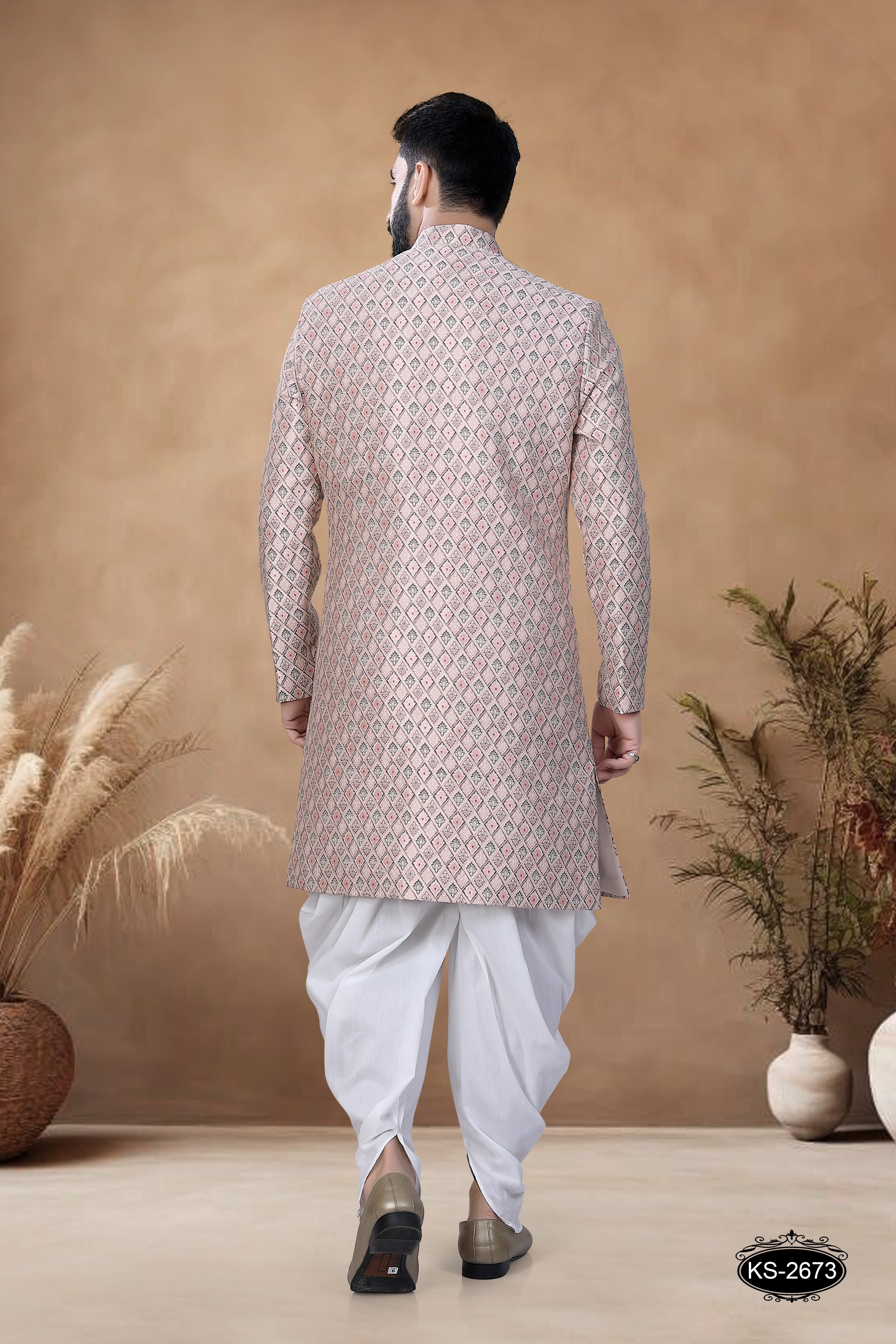 PINK TONE INDO-WESTERN SET WITH SELF-DESIGN