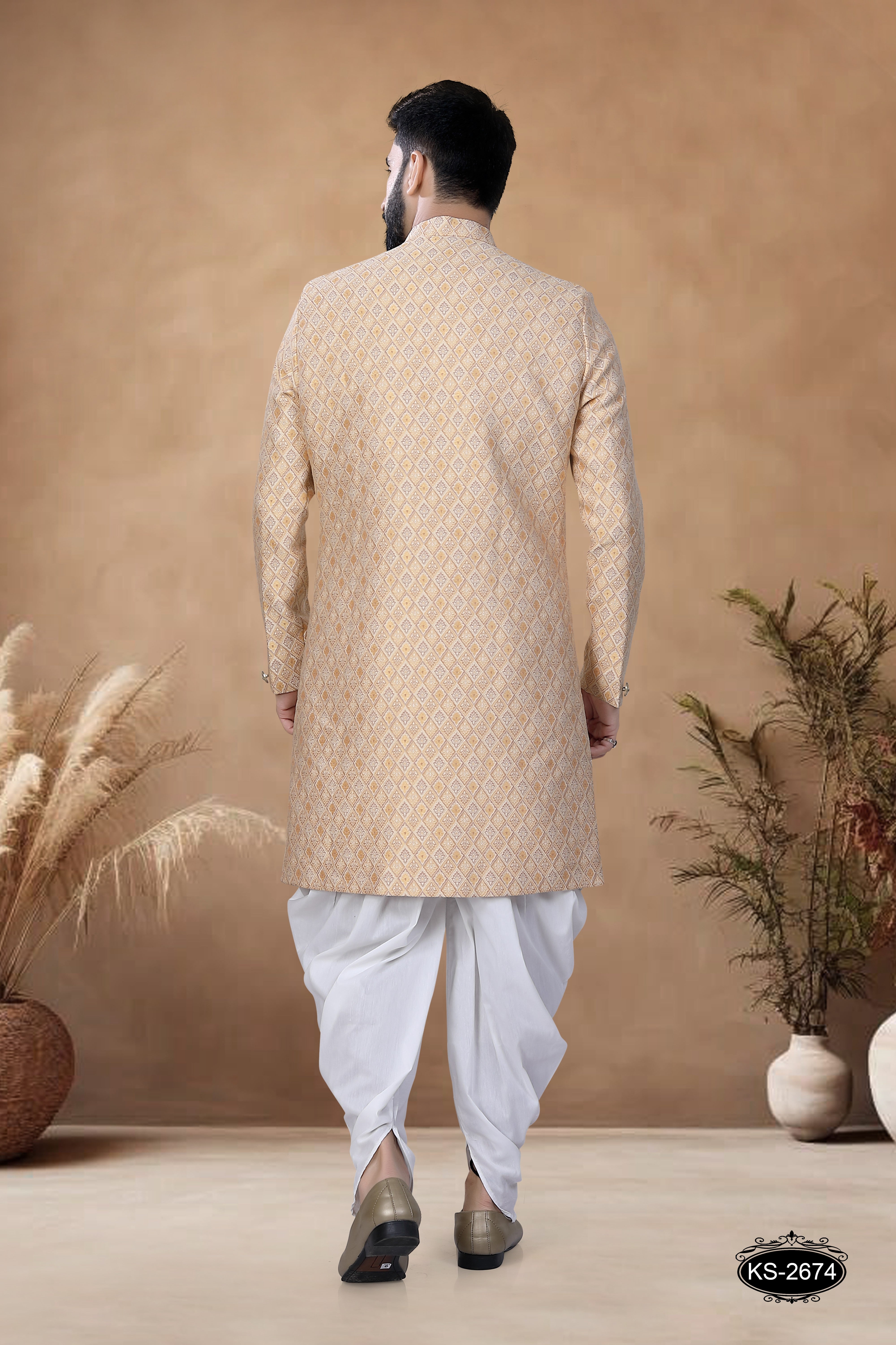 UNIQUE STYLE INDO-WESTERN SET IN YELLOW HUE WITH SELF-DESIGN
