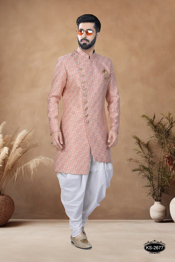 UNIQUE PATTERN INDO-WESTERN SET IN PINK TONE WITH SELF-DESIGN