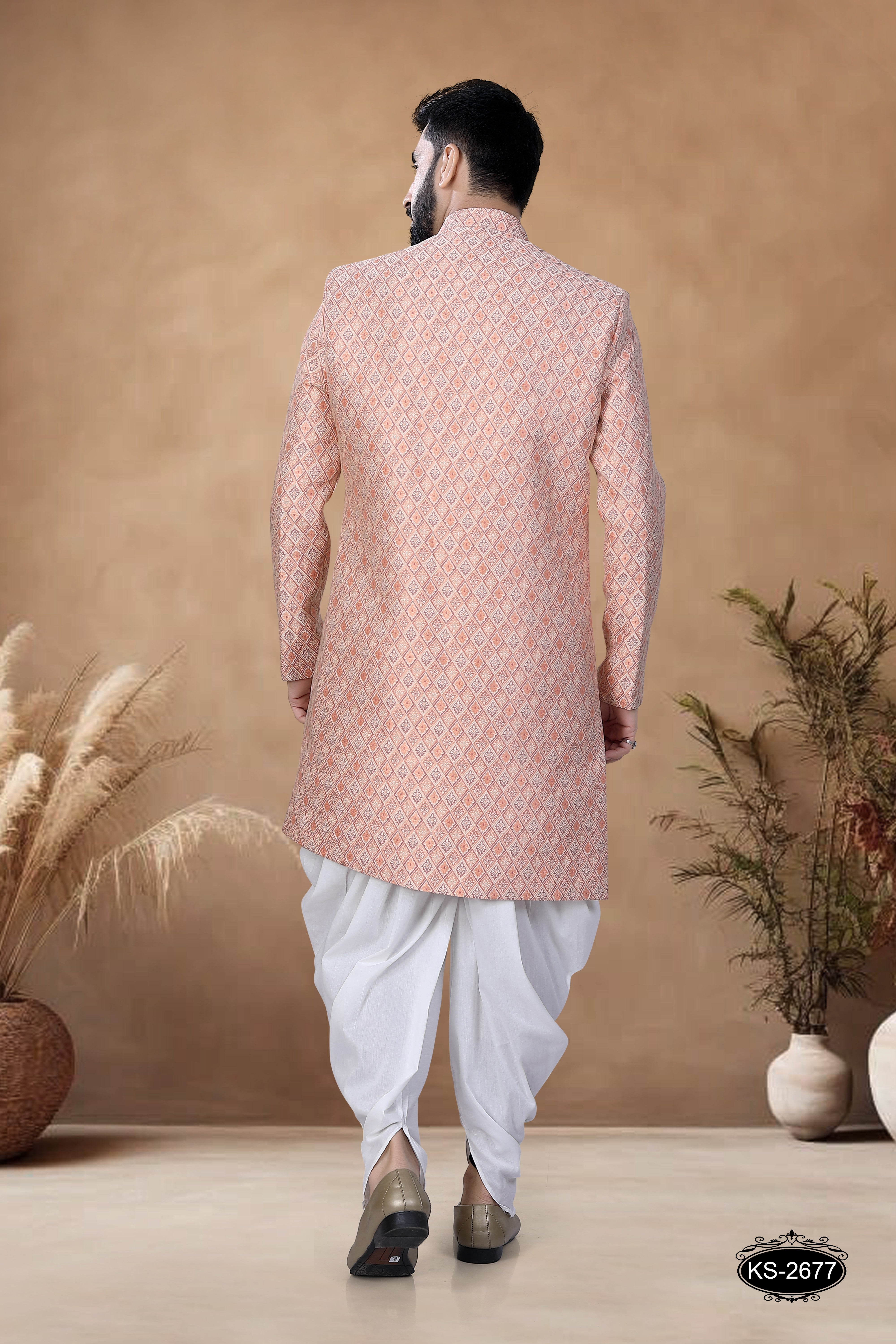 UNIQUE PATTERN INDO-WESTERN SET IN PINK TONE WITH SELF-DESIGN