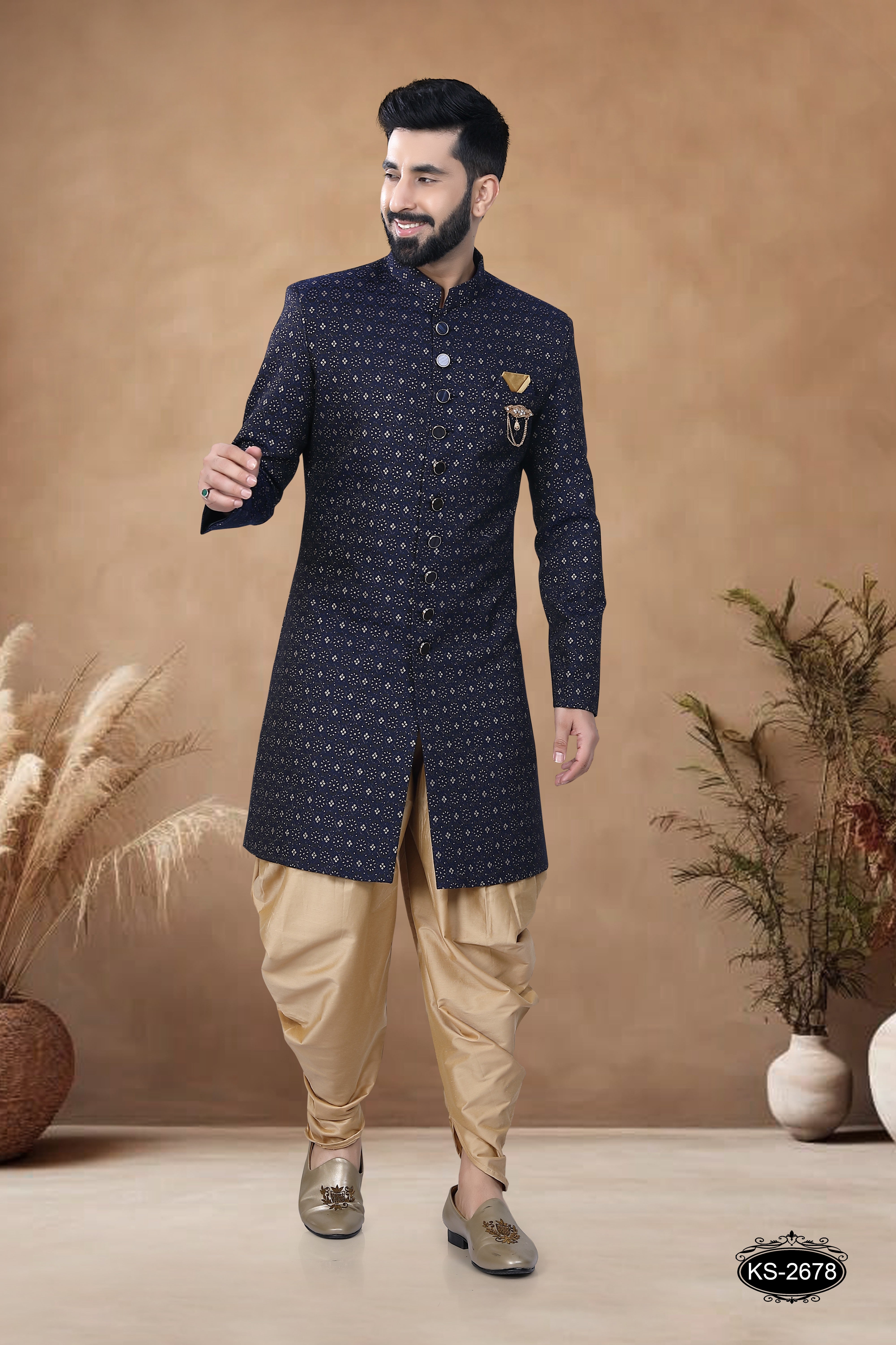 BLUE TONE INDO-WESTERN SET WIT SELF-DESIGN