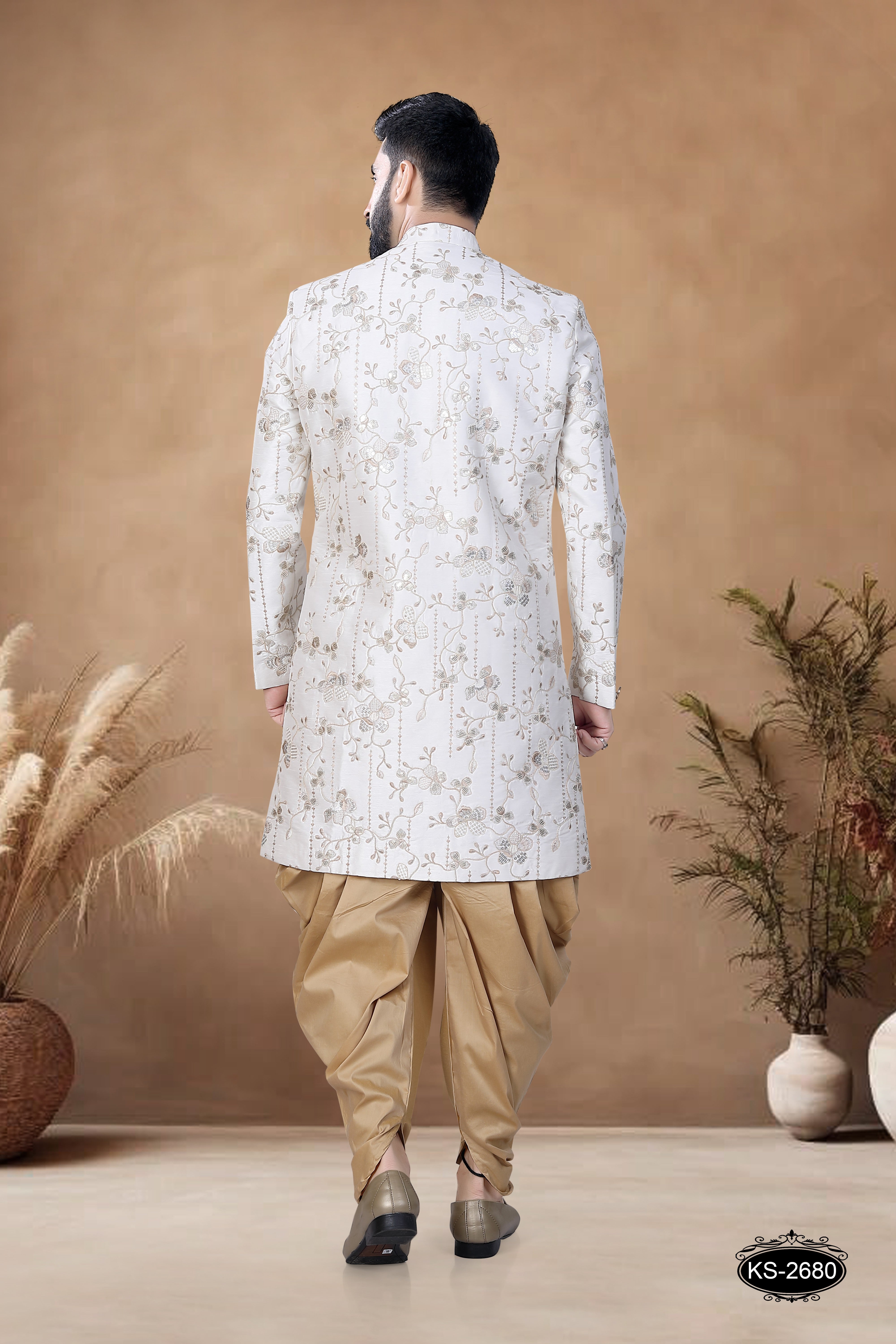 WHITE INDO-WESTERN SET WITH THREAD EMBROIDERYALL-OVER