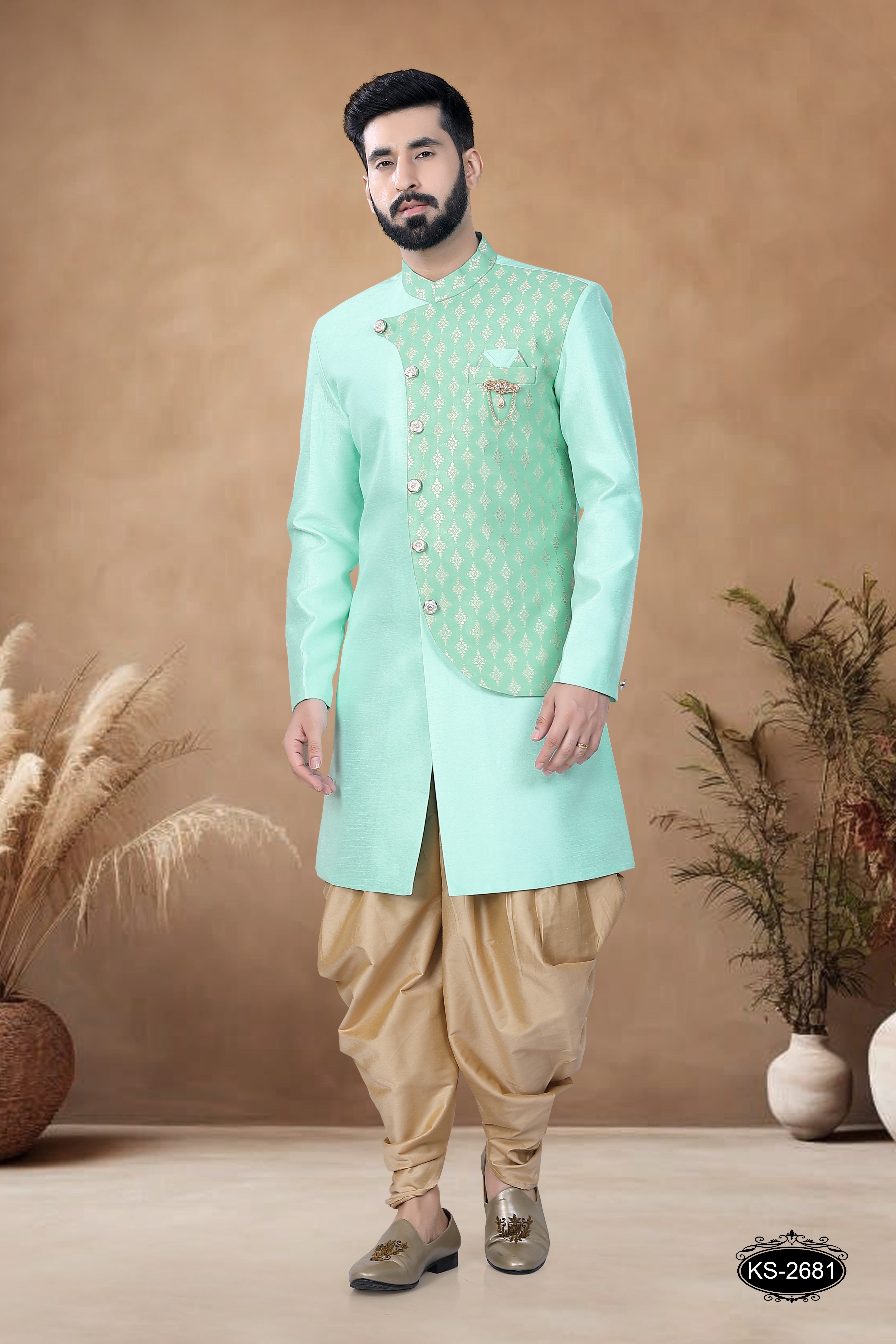 UNQIUE JACKET STYLE INDO-WESTERN SET IN GREEN TONE