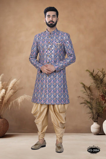 BLUE-BASE ( MULTI-TONE ) WITH THREAD EMBROIDERY ALL-OVER