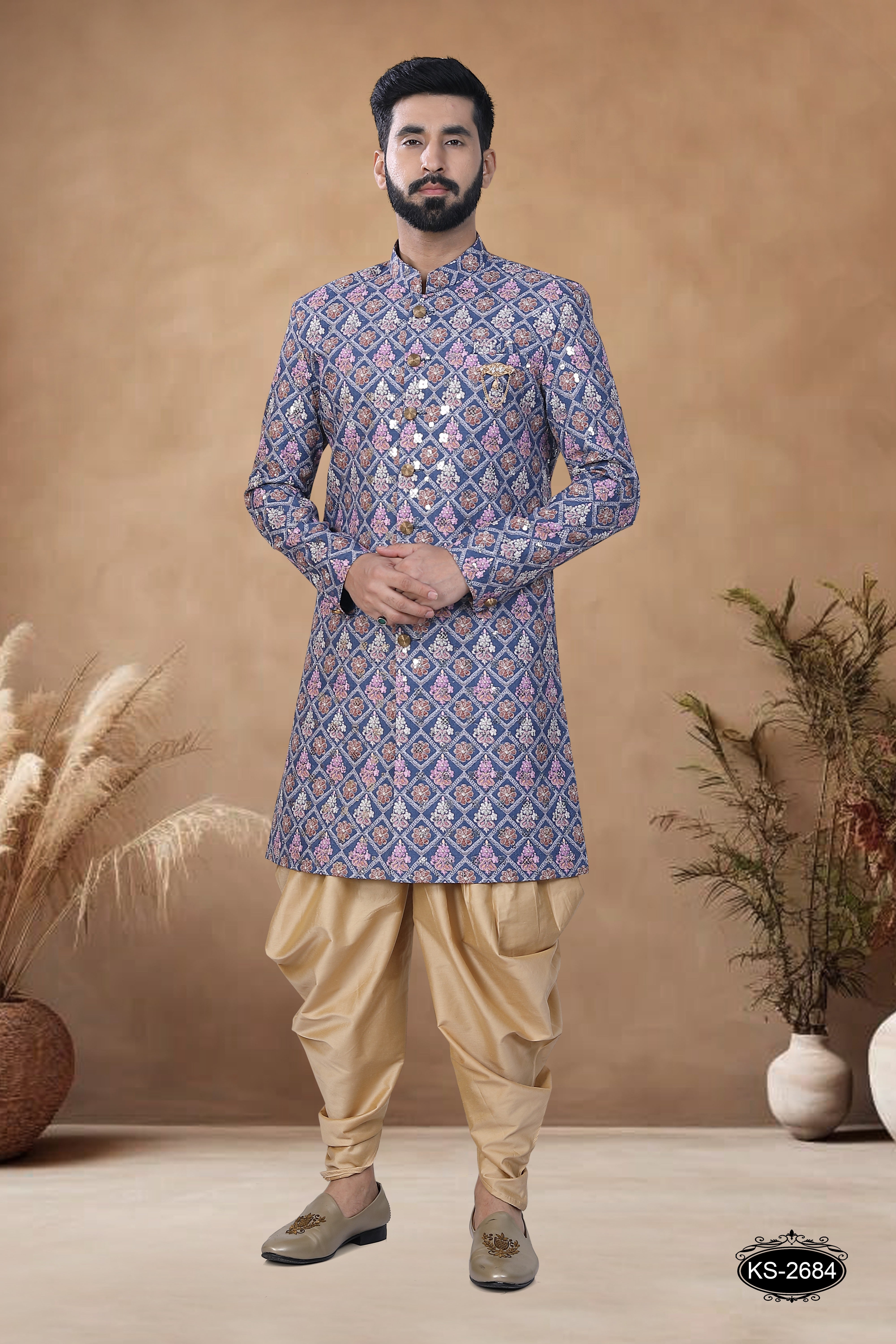 BLUE-BASE ( MULTI-TONE ) WITH THREAD EMBROIDERY ALL-OVER