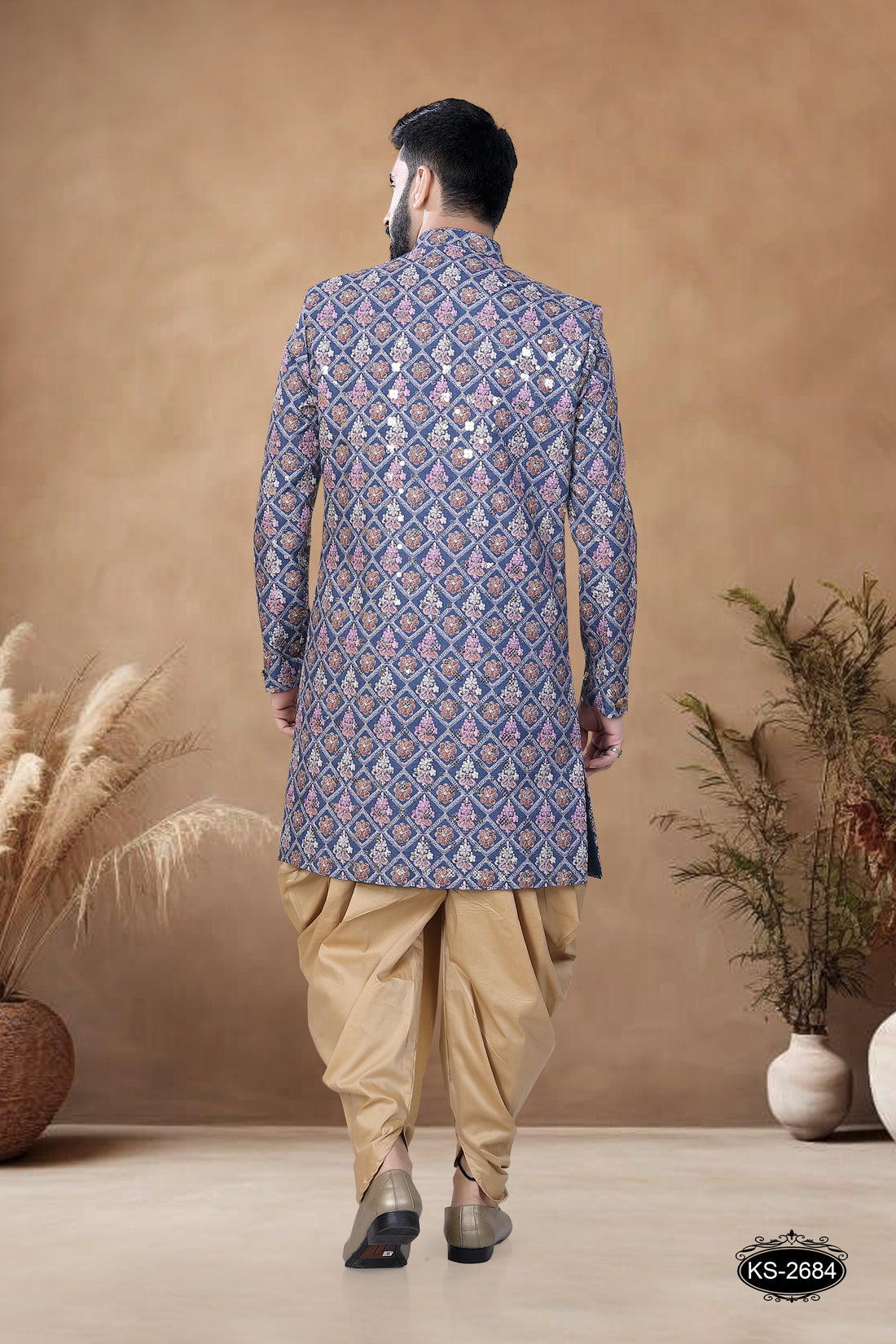 BLUE-BASE ( MULTI-TONE ) WITH THREAD EMBROIDERY ALL-OVER