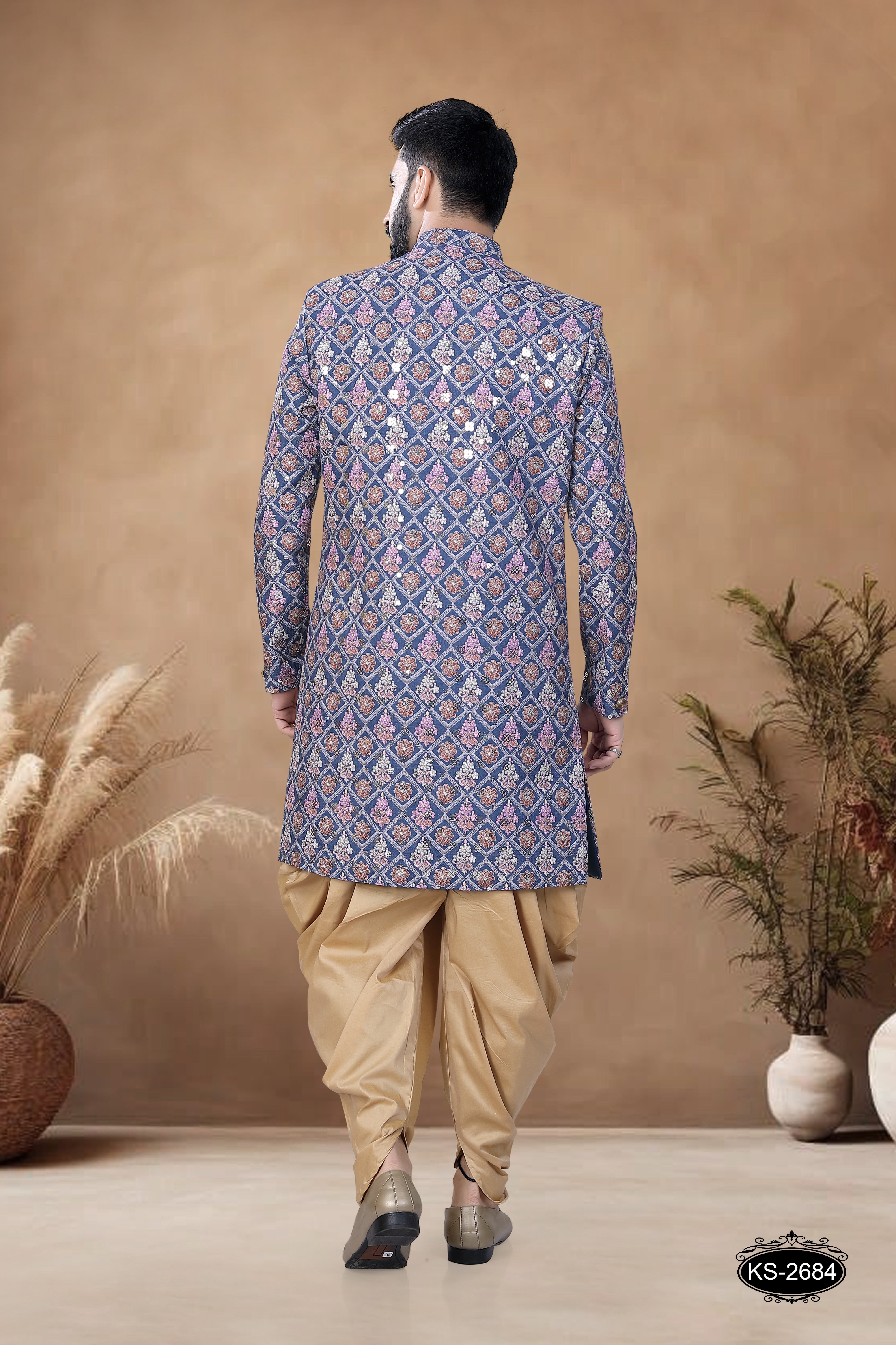 BLUE-BASE ( MULTI-TONE ) WITH THREAD EMBROIDERY ALL-OVER