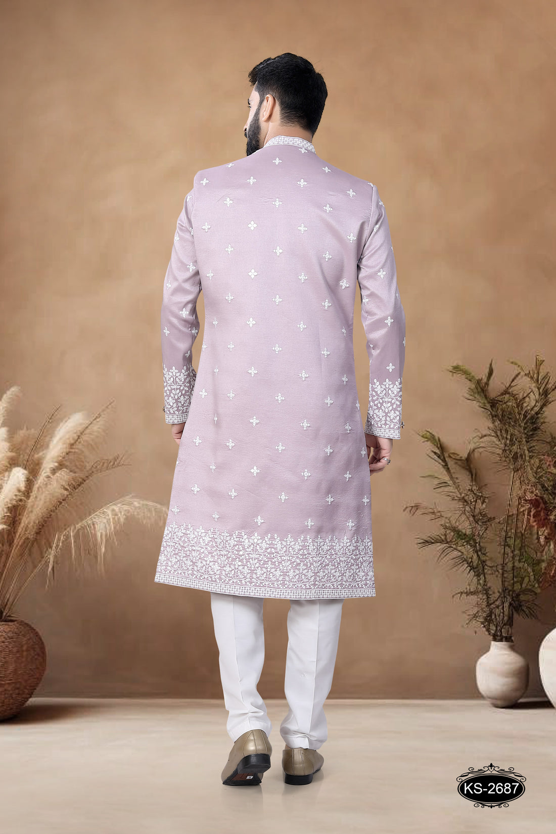 HEAVY PANEL SHERWANI SET IN ONION-PINK HUE FOR EVERY WEDDING OCCASIONS