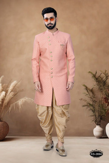 PEACH TONE INDO-WESTERN SET WITH SELF-DESIGN & UNIQUE STYLE