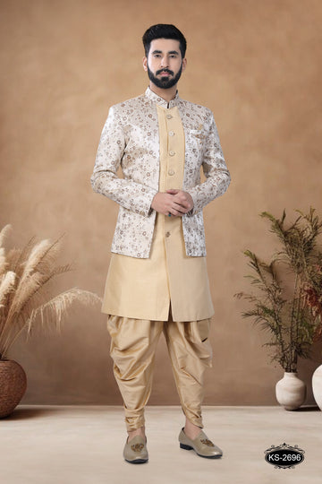 UNIQUE JACKET STYLE INDO-WESTERN SET IN GOLD
