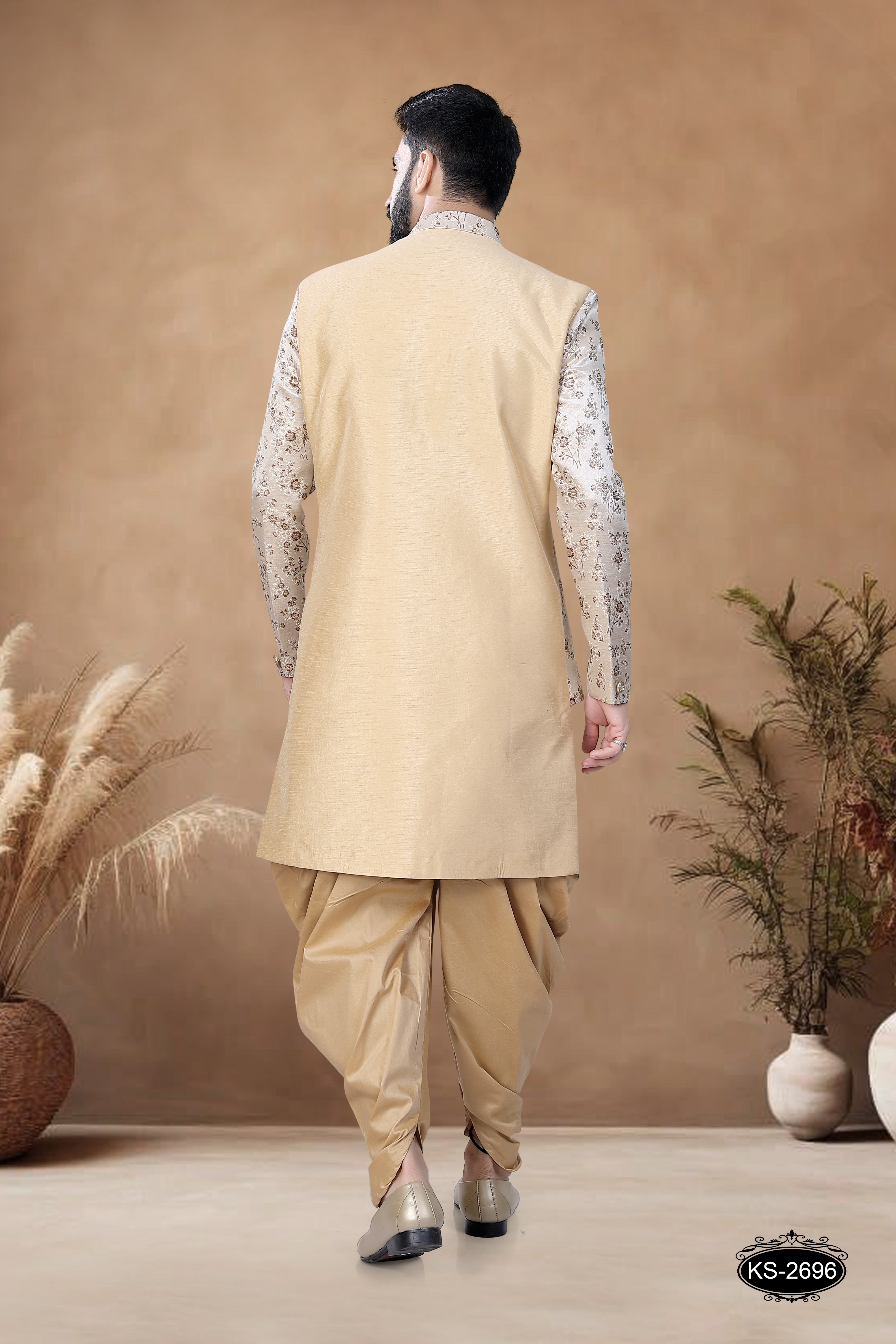 UNIQUE JACKET STYLE INDO-WESTERN SET IN GOLD