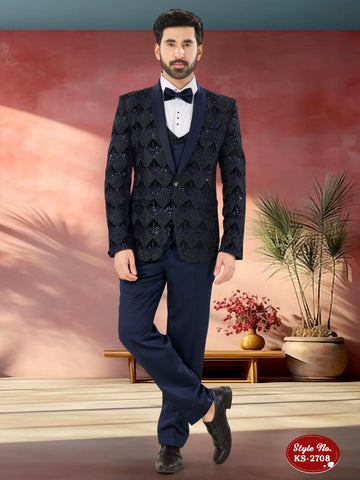 VELVET 5 PC SUIT WITH HEAVY THREAD EMBROIDERY ALL-OVER
