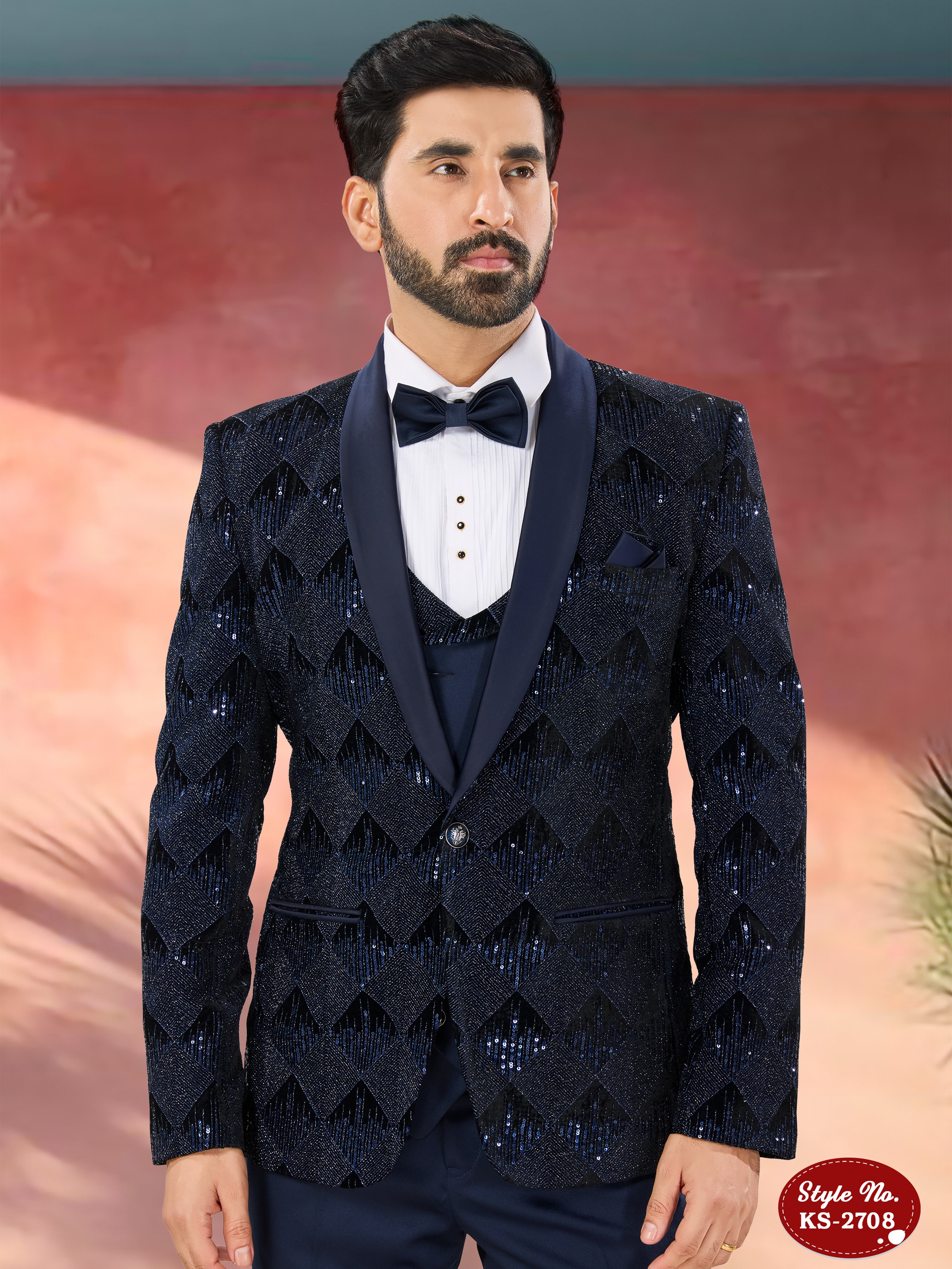 VELVET 5 PC SUIT WITH HEAVY THREAD EMBROIDERY ALL-OVER