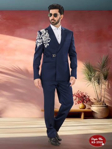 DESIGNER 3 PC SUIT WITH UNIQUE EMBROIDERY ON SHOULDER & SLEEVES