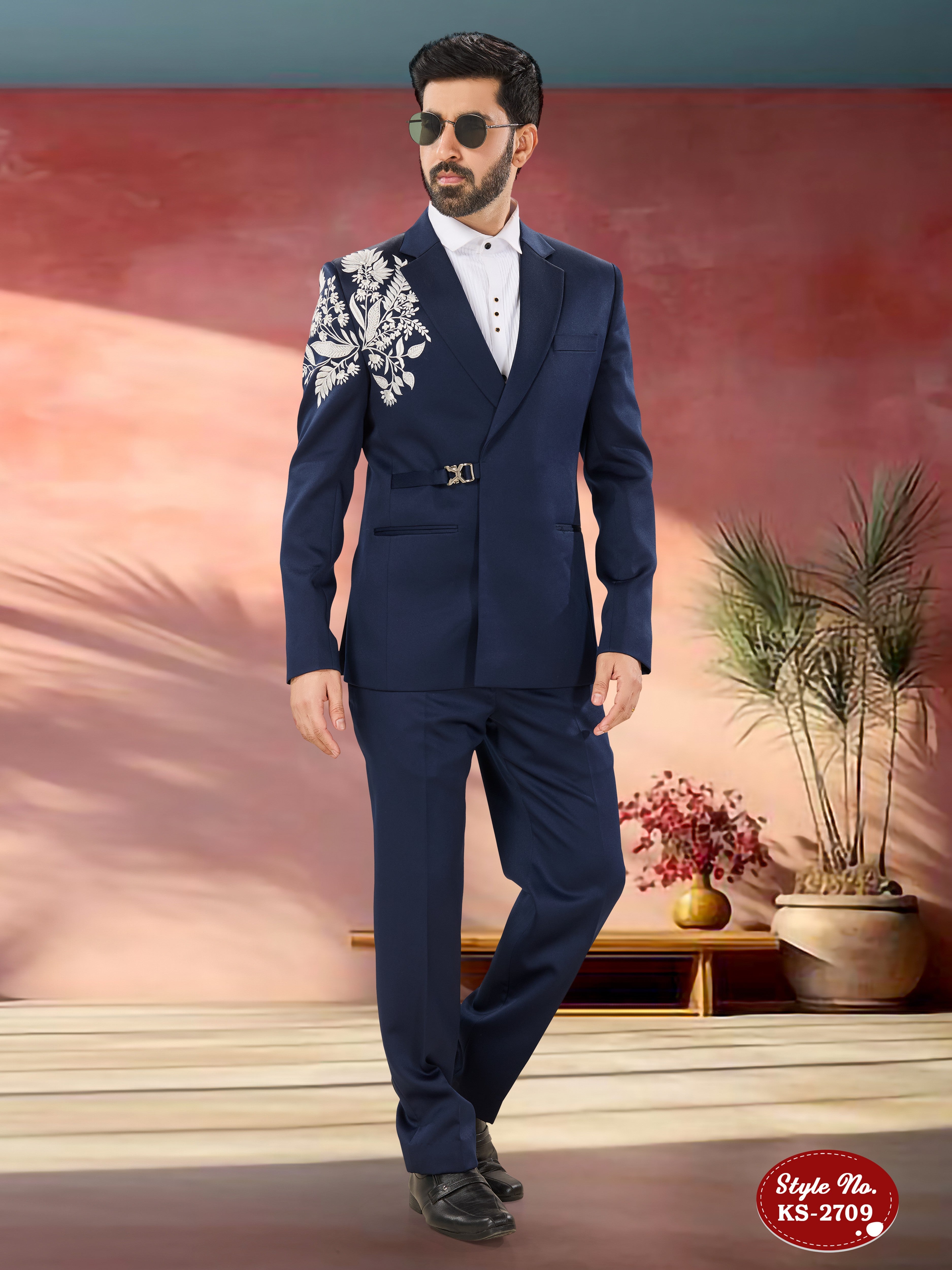 DESIGNER 3 PC SUIT WITH UNIQUE EMBROIDERY ON SHOULDER & SLEEVES