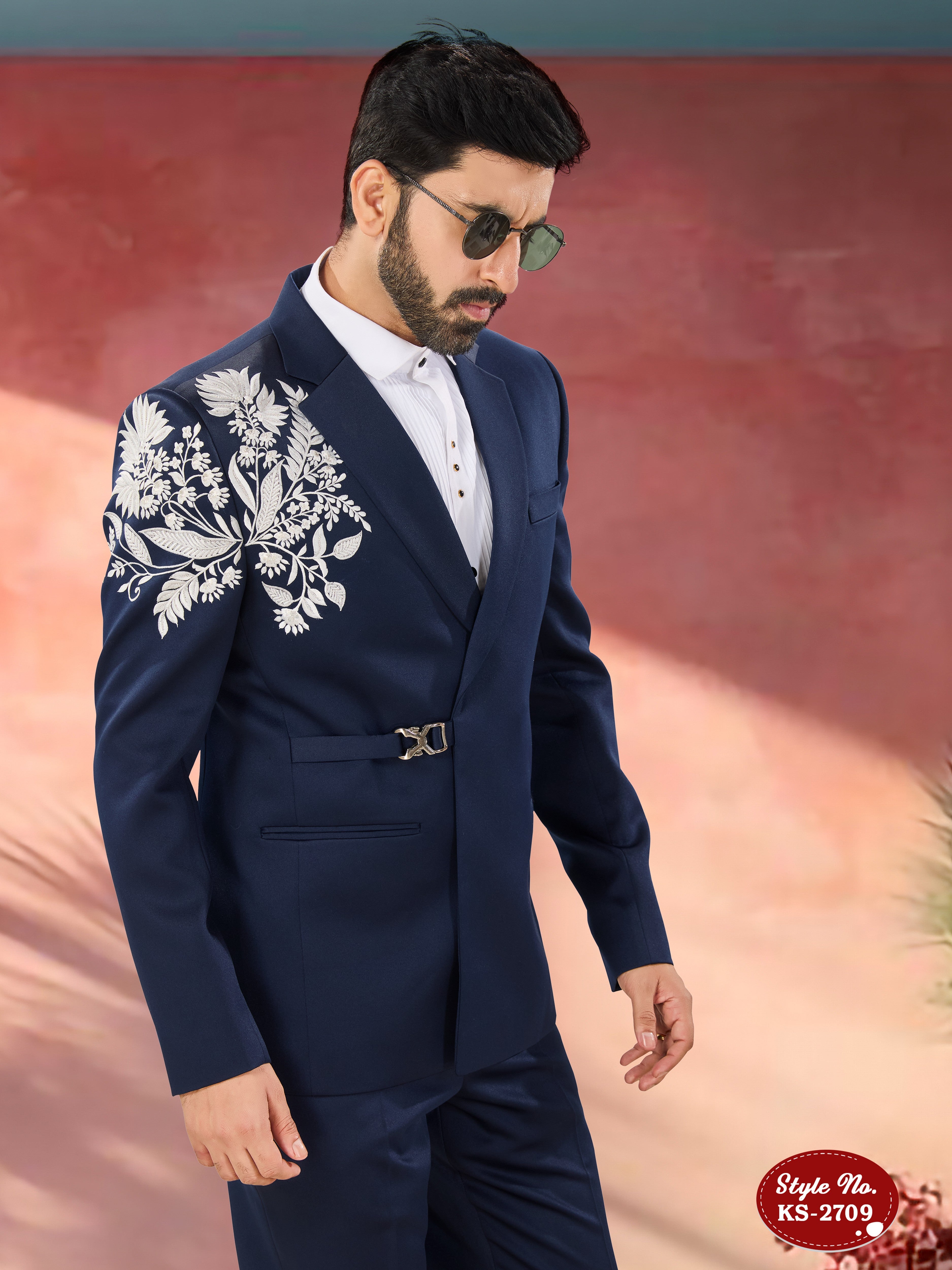 DESIGNER 3 PC SUIT WITH UNIQUE EMBROIDERY ON SHOULDER & SLEEVES