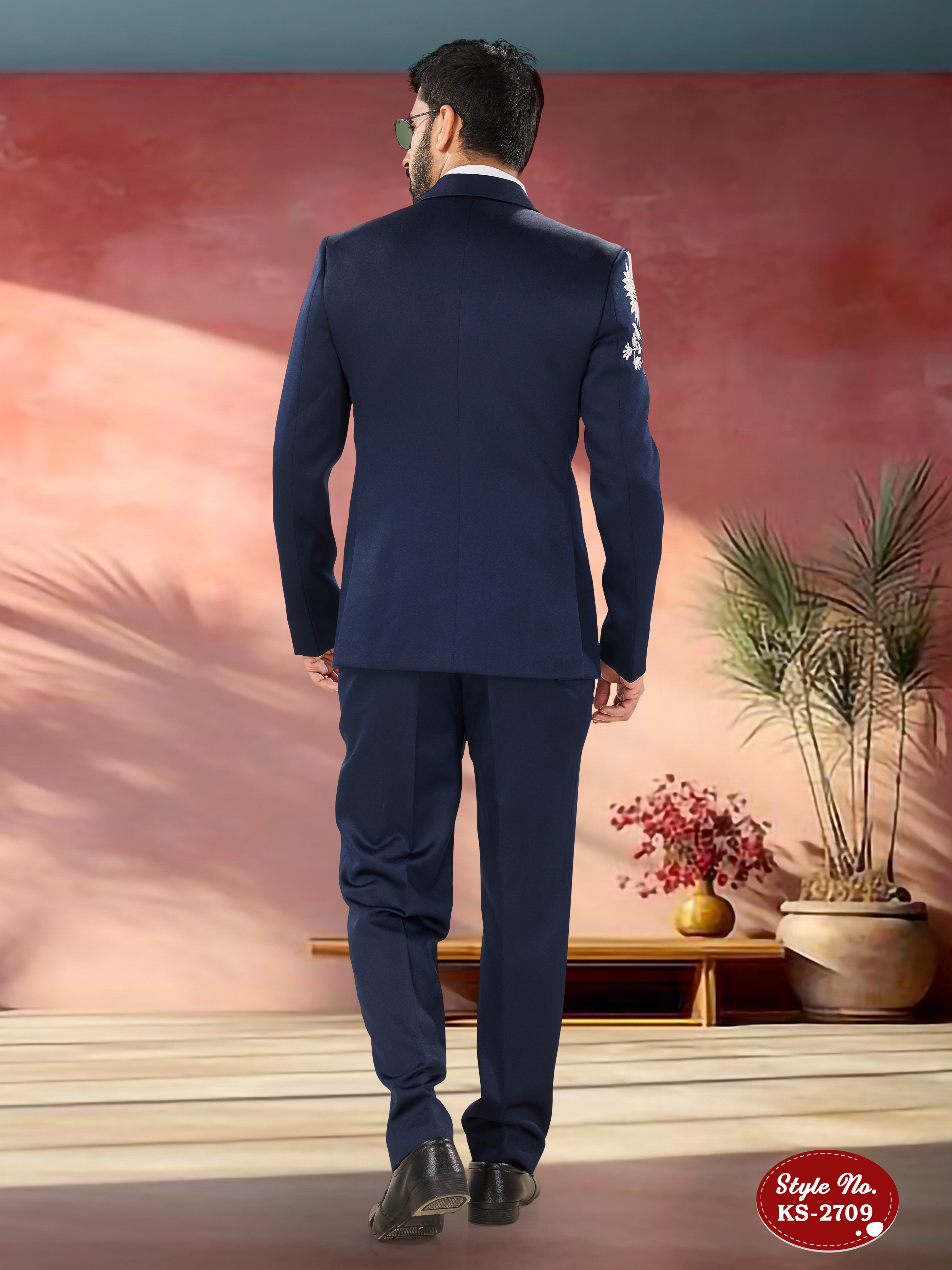 DESIGNER 3 PC SUIT WITH UNIQUE EMBROIDERY ON SHOULDER & SLEEVES