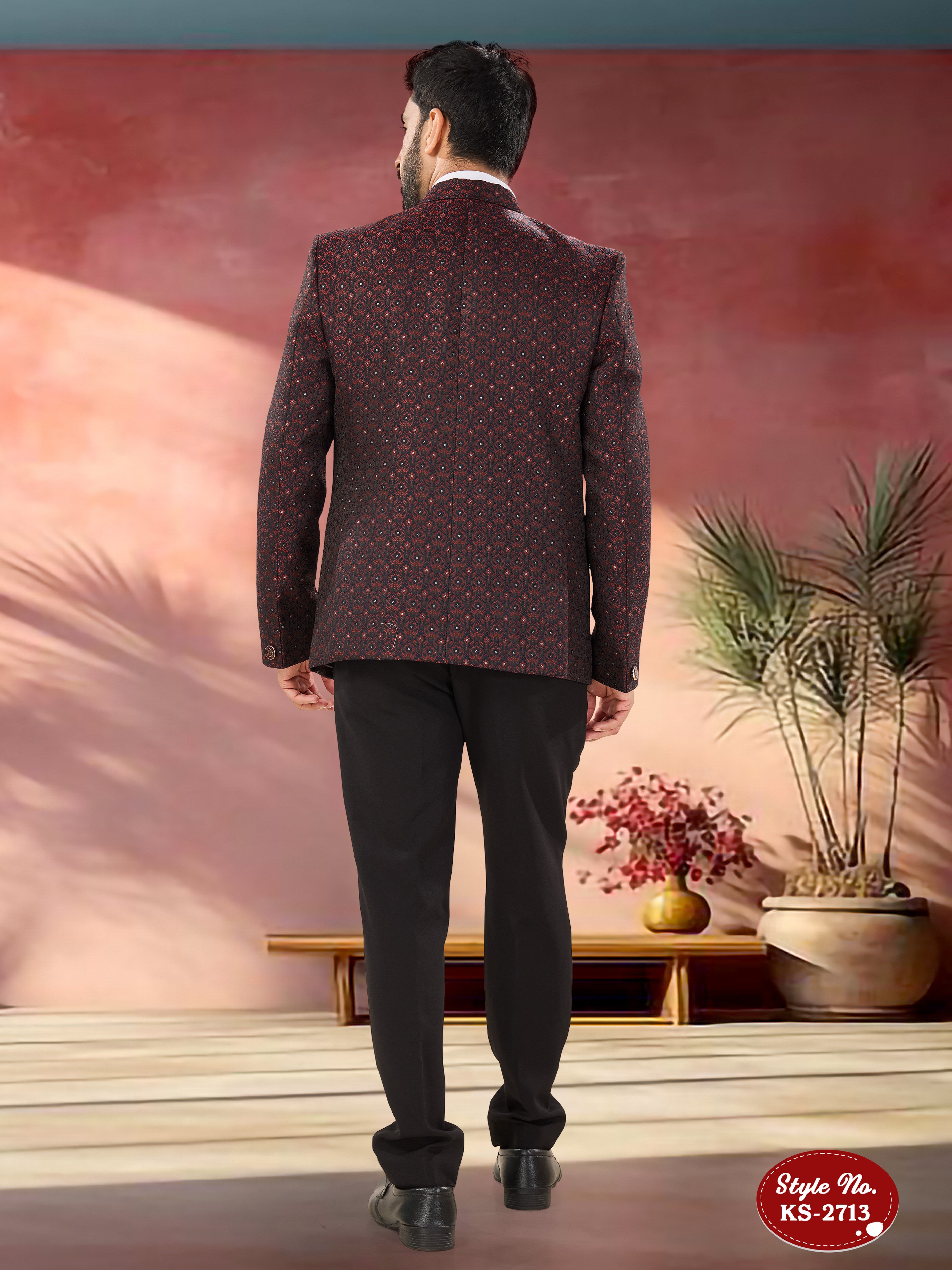 MAROON 3 PC SUIT WITH SELF-DESIGN