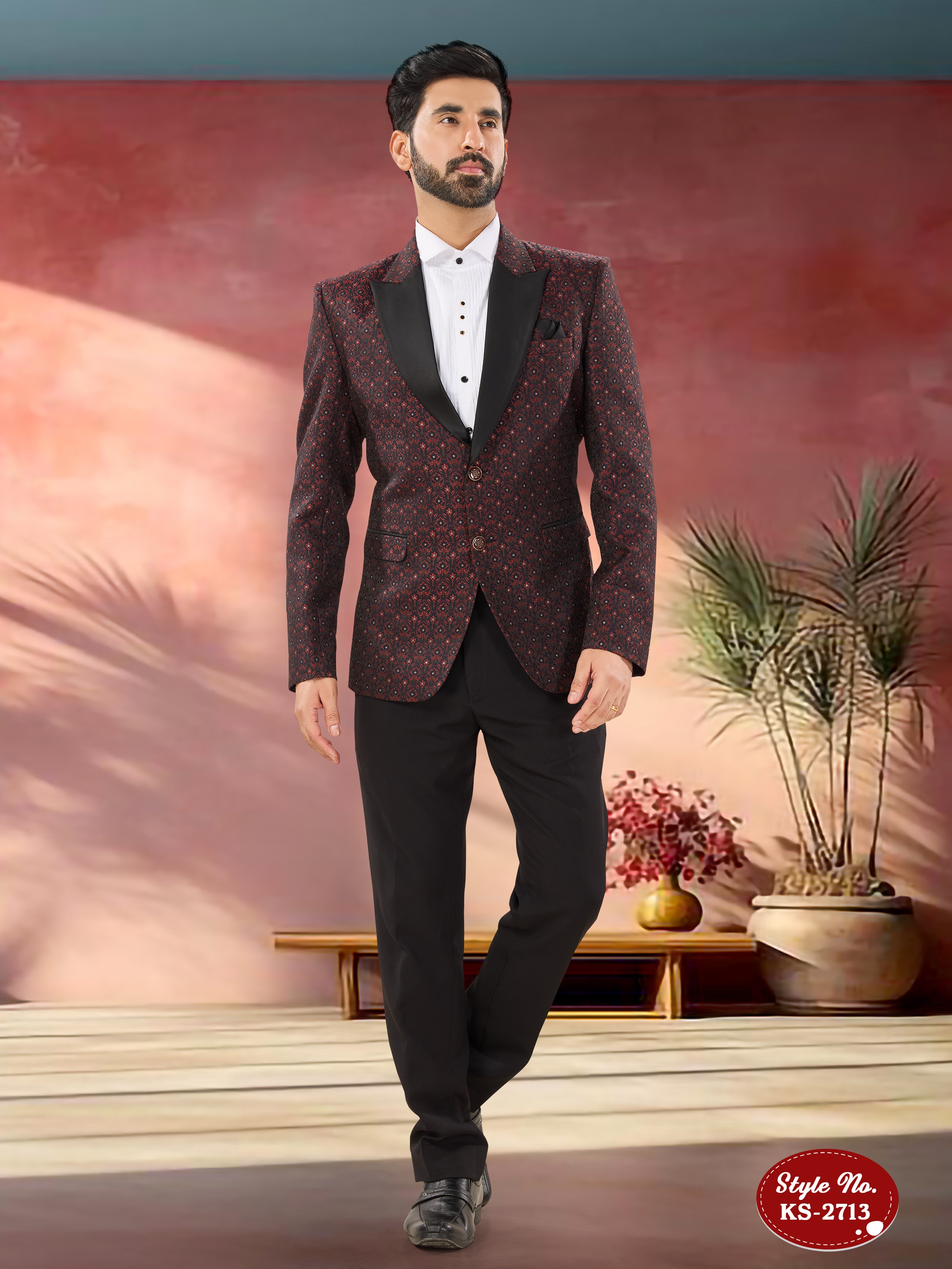 MAROON 3 PC SUIT WITH SELF-DESIGN