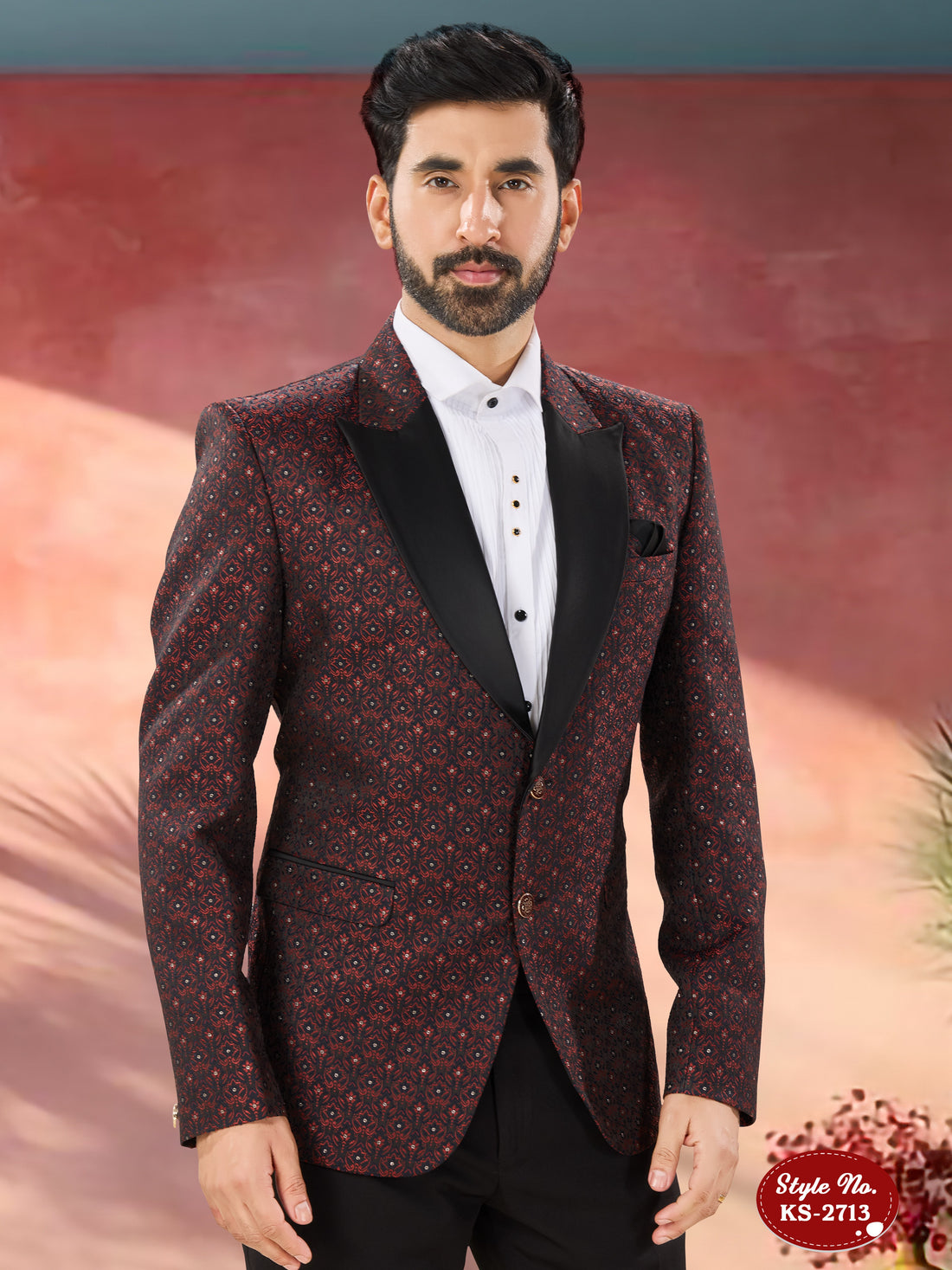 MAROON 3 PC SUIT WITH SELF-DESIGN