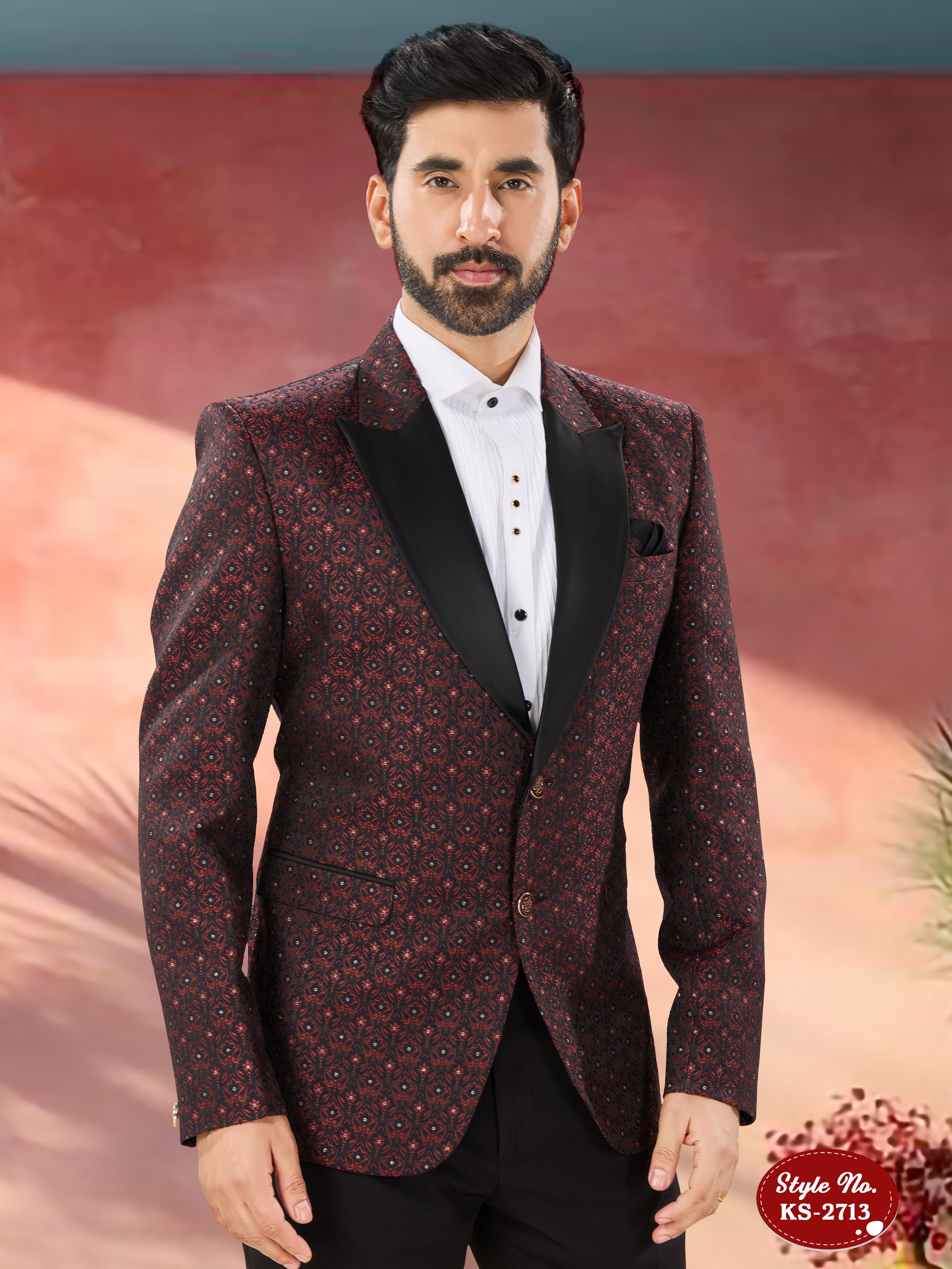 MAROON 3 PC SUIT WITH SELF-DESIGN