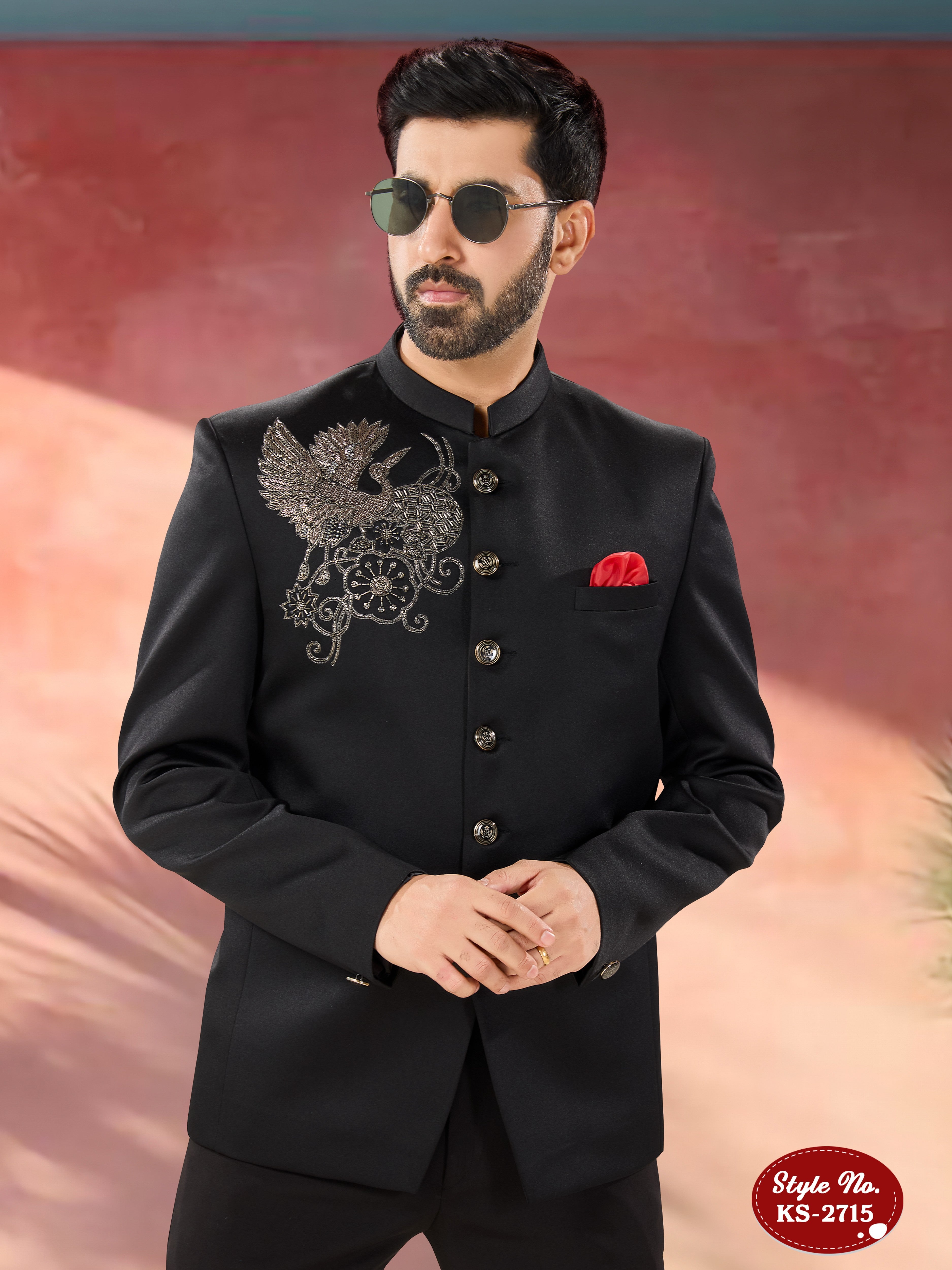 BANDHGALA SET IN RICH BLACK TONE WITH UNIQUE HAND EMBROIDERY