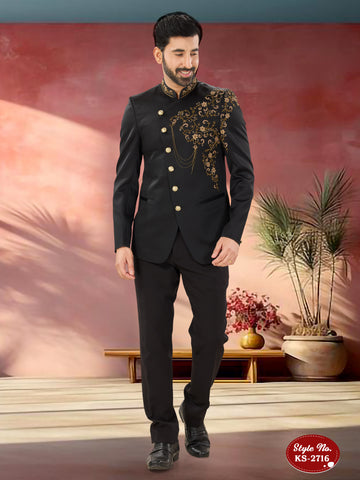 UNIQUE STYLE BANDHGALA SET IN BLACK TONE WITH DESIGNER HAND EMBROIDERY