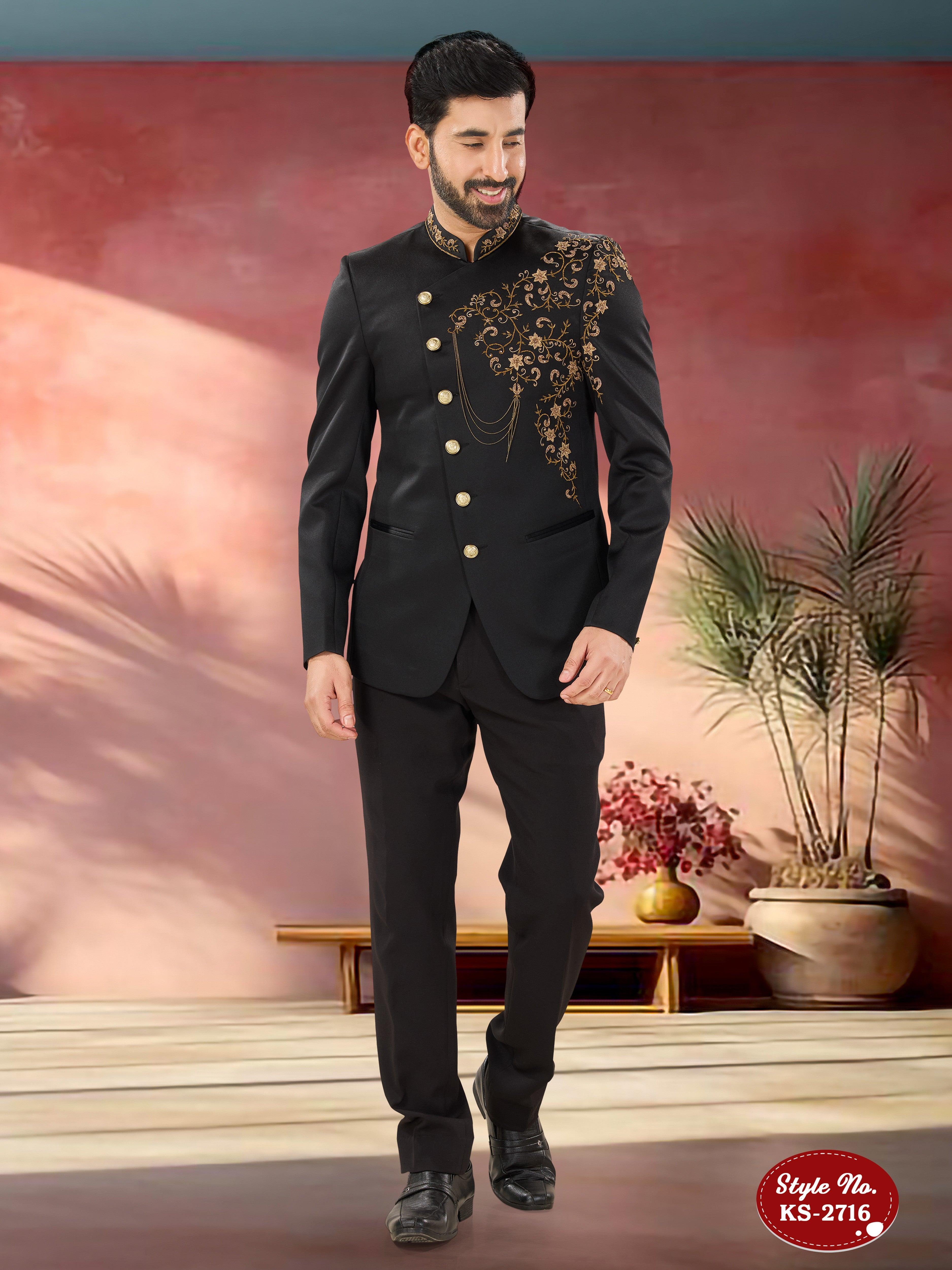 UNIQUE STYLE BANDHGALA SET IN BLACK TONE WITH DESIGNER HAND EMBROIDERY