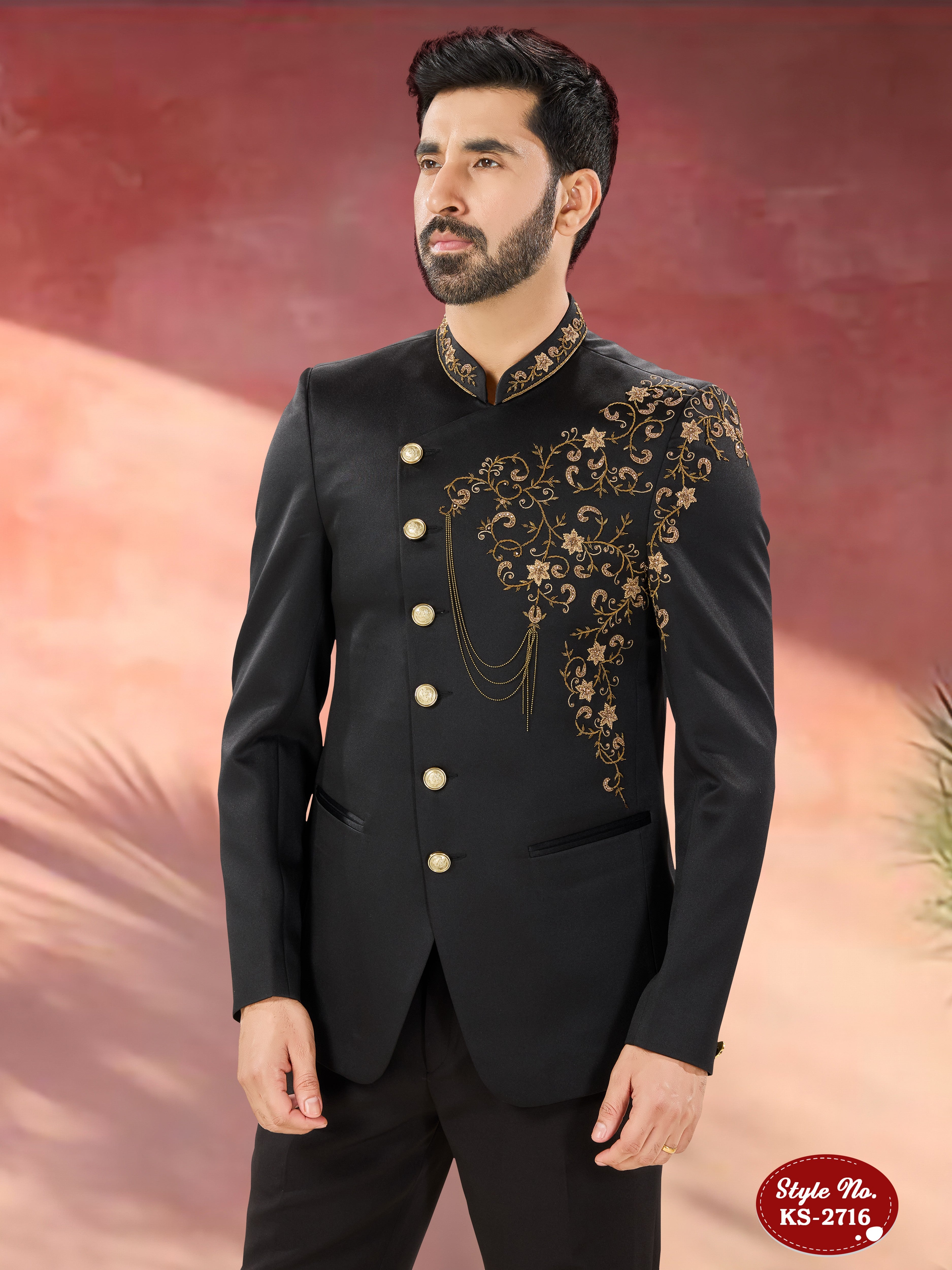 UNIQUE STYLE BANDHGALA SET IN BLACK TONE WITH DESIGNER HAND EMBROIDERY