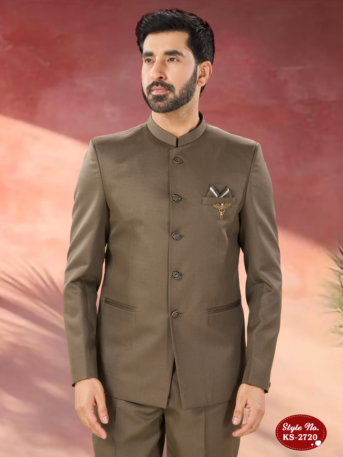 MEHANDI BROWN HUE BANDHGALA SET PERFECT FOR EVERY WEDDING CEREMONIES