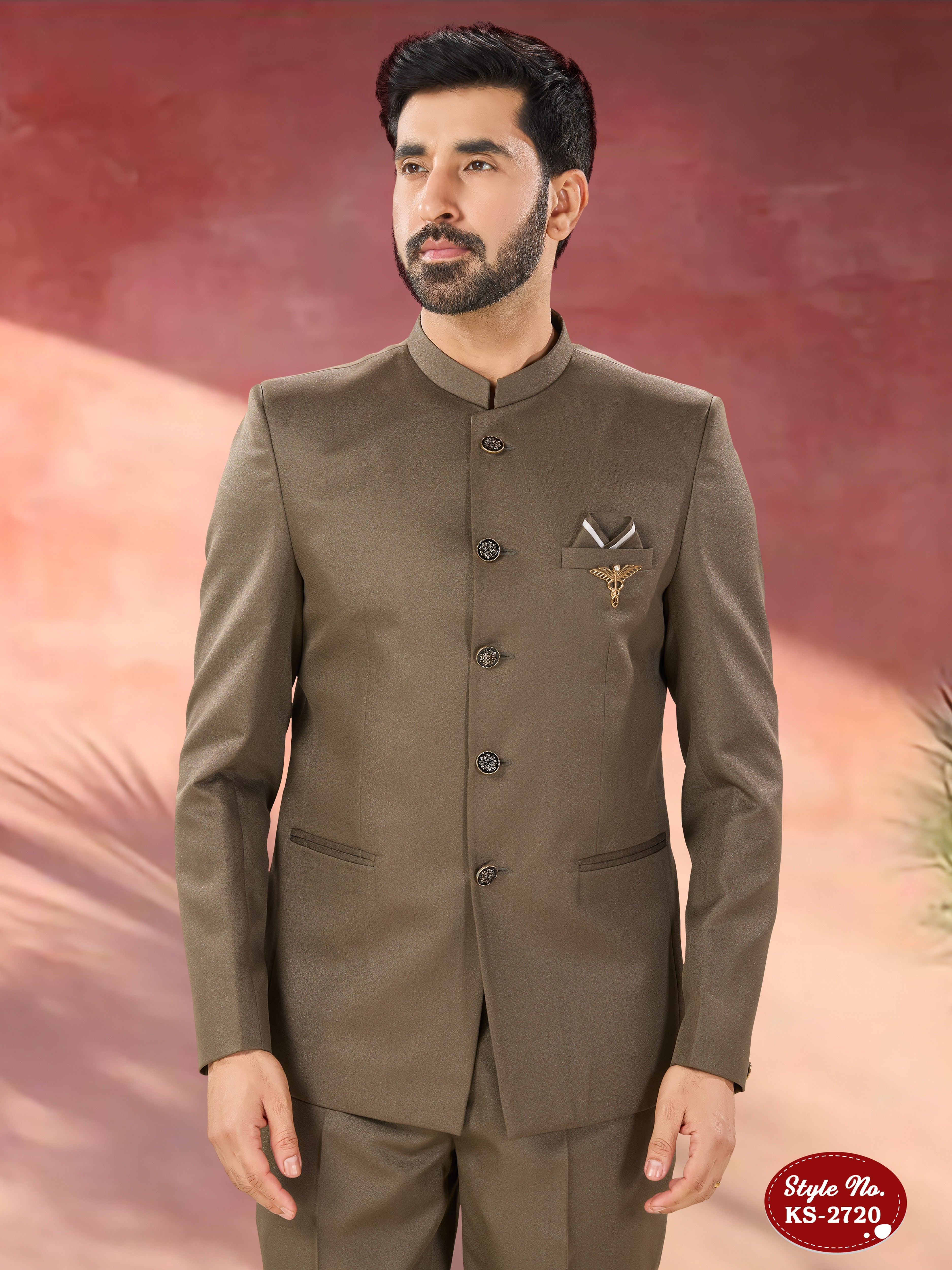 MEHANDI BROWN HUE BANDHGALA SET PERFECT FOR EVERY WEDDING CEREMONIES