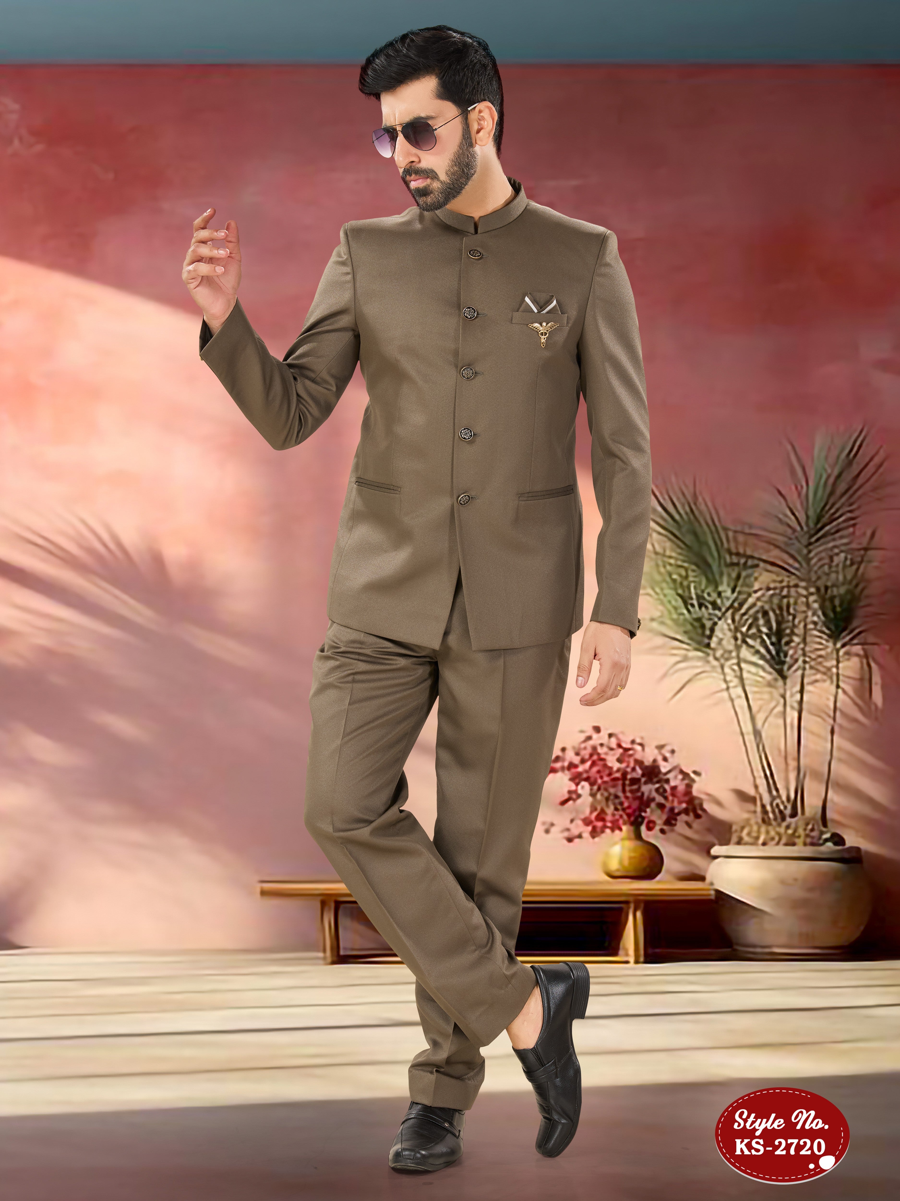MEHANDI BROWN HUE BANDHGALA SET PERFECT FOR EVERY WEDDING CEREMONIES